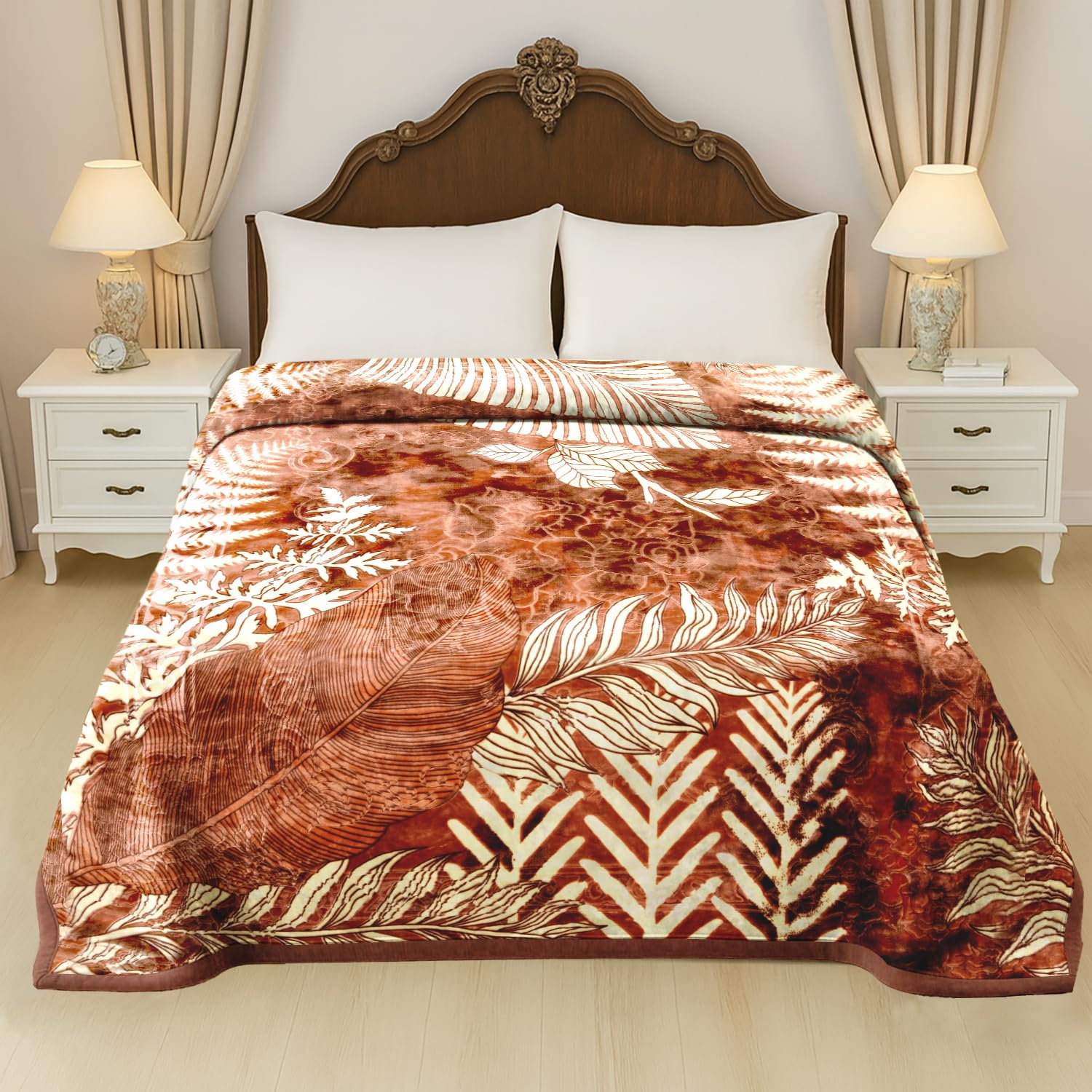 Cloth Fusion Printed Mink Blanket for Winter Double Size,1100 GSM,Soft Heavy Winter Blanket Kambal for Comfort & Warmth (88X90 Inches, Brown Leaf Abstract)-image-11