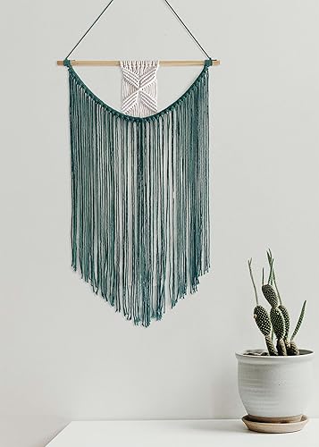 Miniatura 2 de WinterDeMoon Tapiz bohemio de macramé para colgar en la pared, decoración del hogar y decoración de regalo, 27.5 x 15.7 pulgadas (verde oscuro)