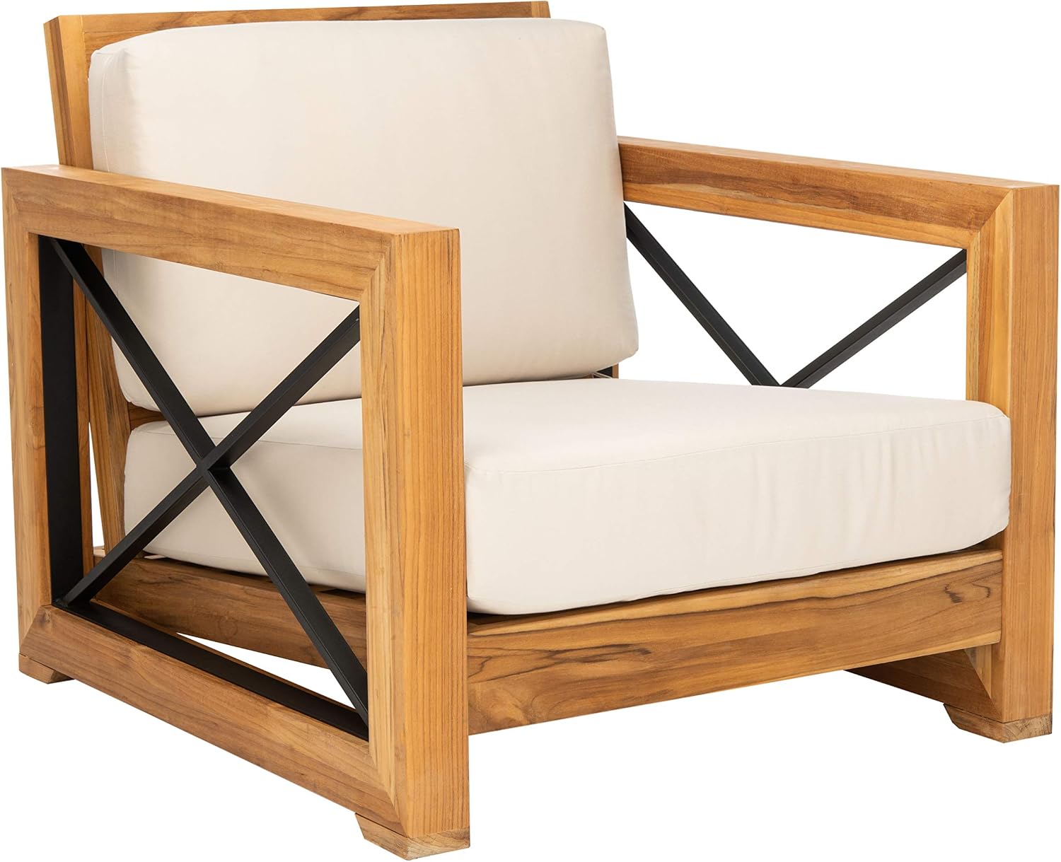 SAFAVIEH Couture Outdoor Collection Andros Natural/Beige Teak Solid Wood Patio Chair