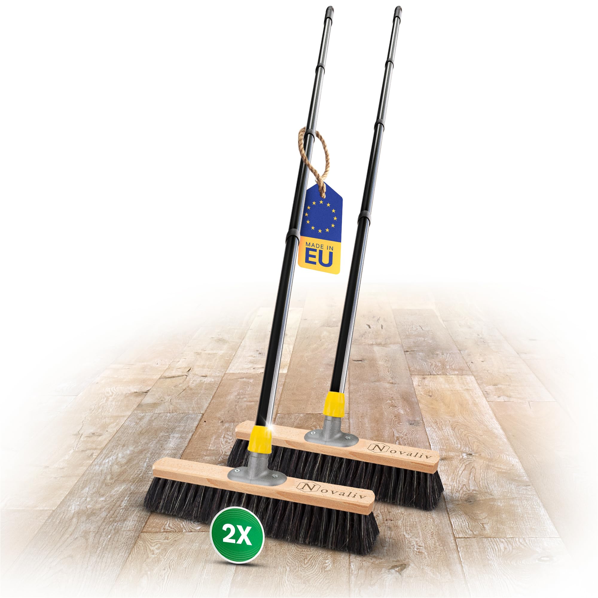 Novaliv 2 scope da sala, 40 cm, con manico, setole e setole fini, ideali come scopa da officina con manico, scopa industriale, scopa per casa, scopa per capelli, spazzola per terrazze, scopa morbida