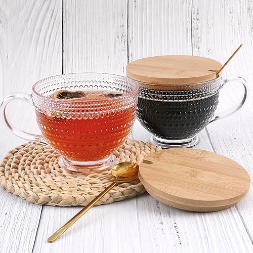 Miniatura 3 de Juego de 2 tazas de café vintage de vidrio, tazas de café grandes de vidrio transparente de 16 onzas, vasos de té de agua, vasos para beber, juego