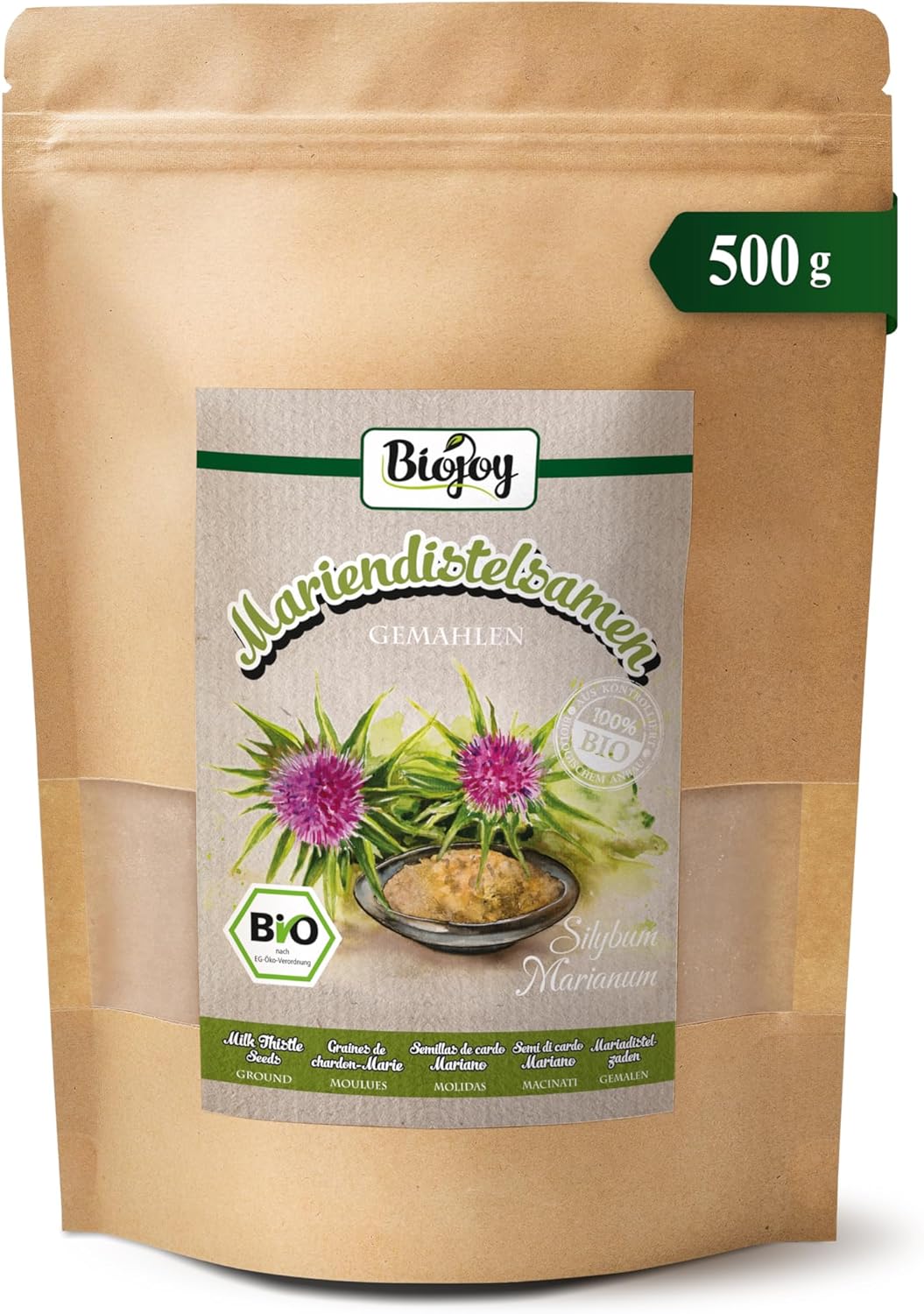Biojoy Organic Milk Thistle Seeds (500g), Milk Thistle Flour, Natural (Silybum marianum)