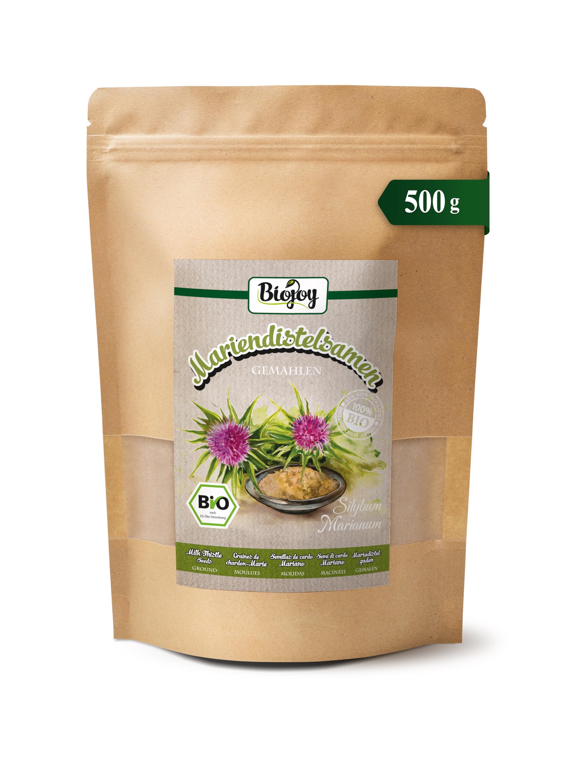 Biojoy BIO Nasiona ostropestu mielone (500 g), mąka z ostropestu, naturalna (Silybum marianum)