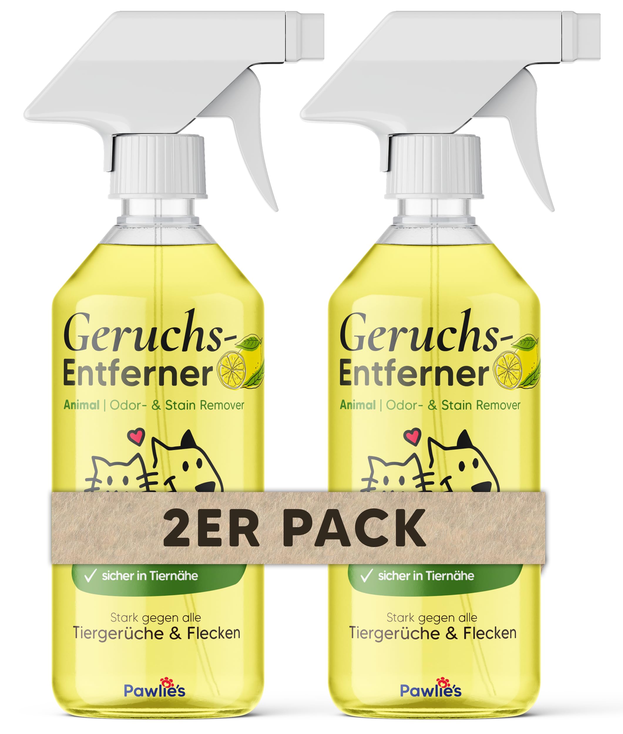 Pawlie's Tier-Geruchsneutralisierer (EXTREM STARK) & Enzymreiniger Katzenurin Geruchsentferner & Hundeurin neutralisieren | Strenge Gerüche & Flecken aus Teppich, Sofa entfernen (2x 500 ml)