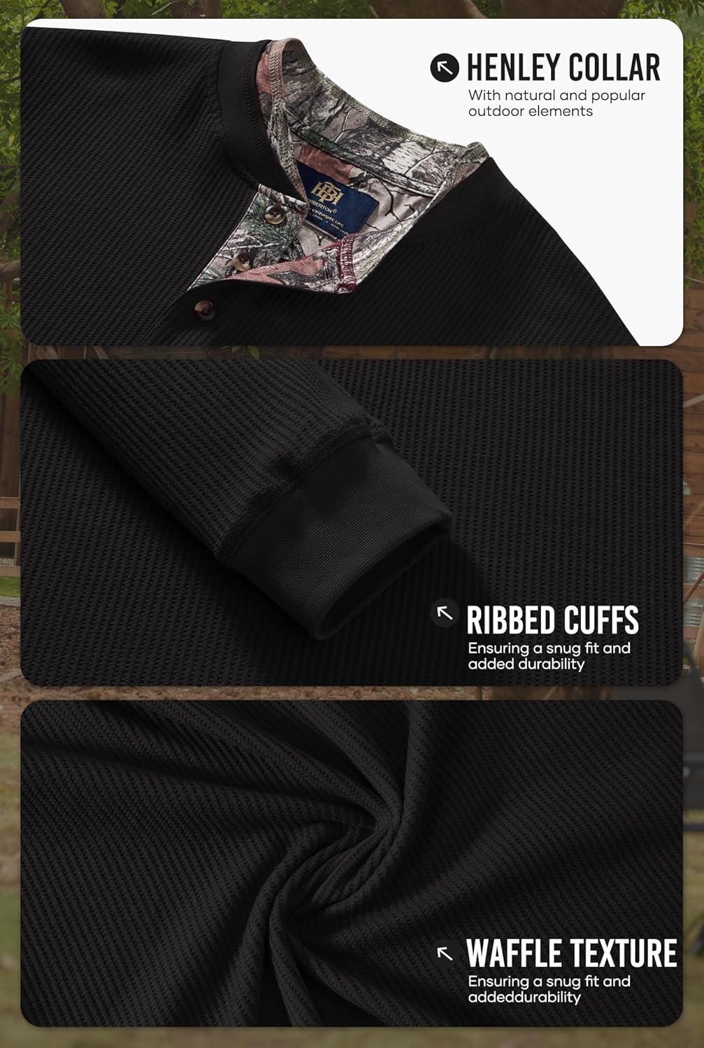 Men's Long Sleeve Waffle Henley Shirt Vintage Button T-Shirt with Pocket S-3XL - Image 6