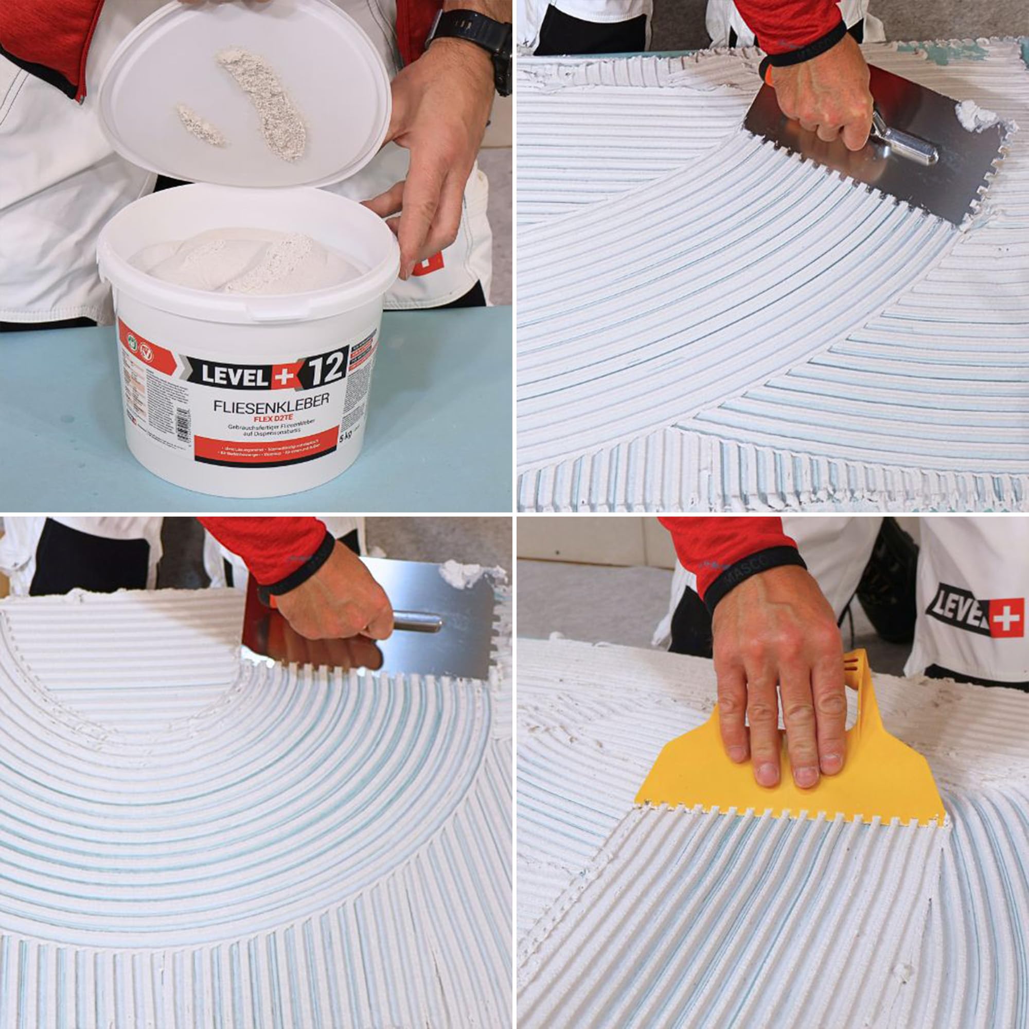 RM12 - Adhesivo para azulejos (12 unidades, 25 kg, espátula dentada, 6 mm, acero inoxidable, adhesivo flexible de dispersión, color blanco)