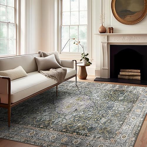 Ashler - Alfombra bohemia de 5 x 7, alfombras vintage, de gran tamaño, para sala de estar, dormitorio, cocina, cena, decoración del hogar, gris