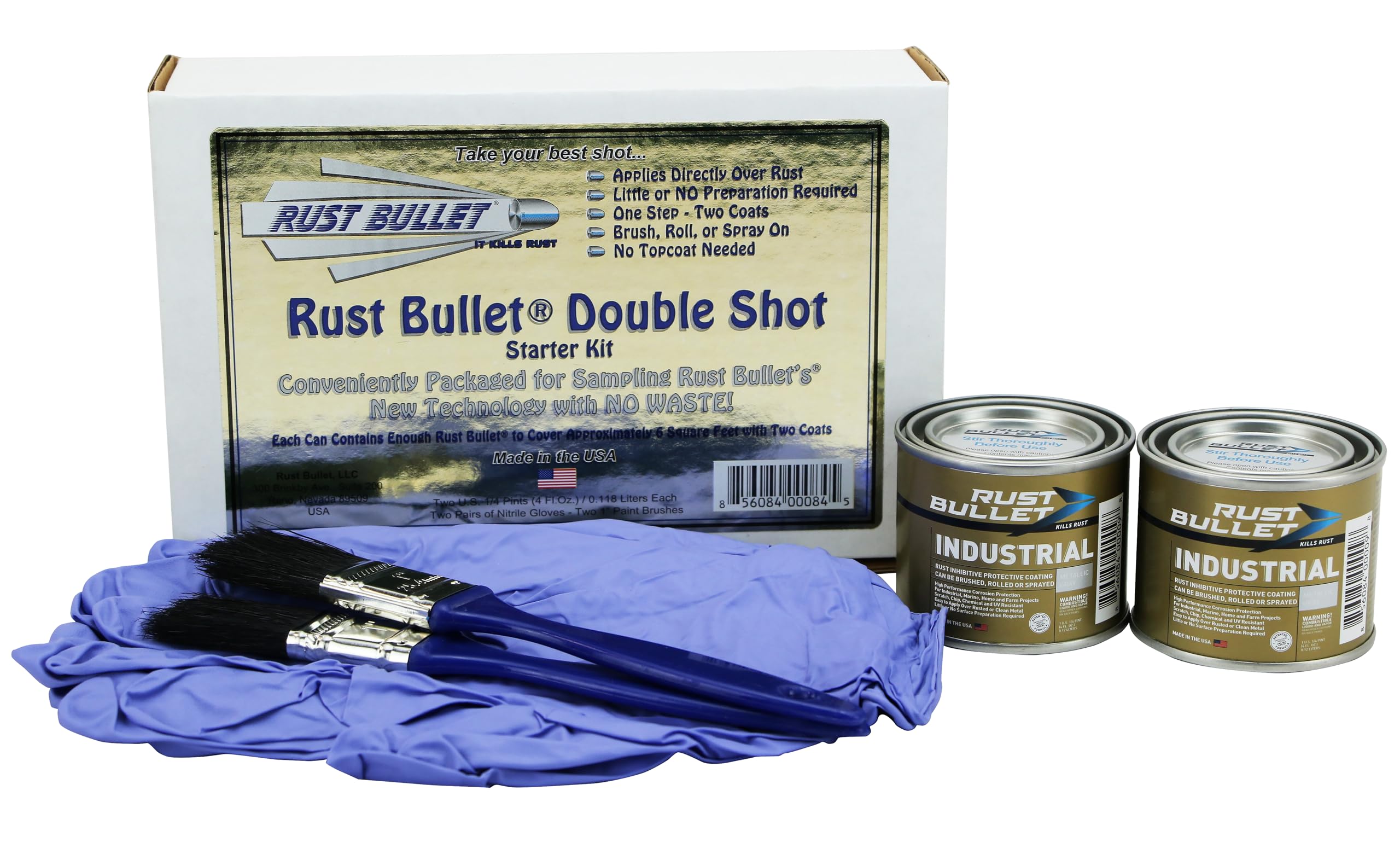 RUST BULLET Industrial - Metallic Gray - Double Shot (2) 4 Oz Kit - Rust Preventative Coating for Industrial, Marine, Home and Farm Projects, Chip and UV Resistant, Durable Finish