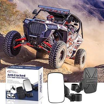 BETOOLL Upgraded Adjustable Pair UTV Side Mirror Set 1.75 or 2inch Roll Bar Cage, Universal UTV Side View Mirrors High Impact(Pack of 2)