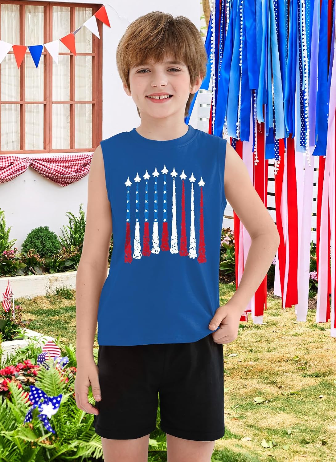 Boys 4th of July Patriotic Sleeveless Tee American Flag Tank Top 6-14 Years