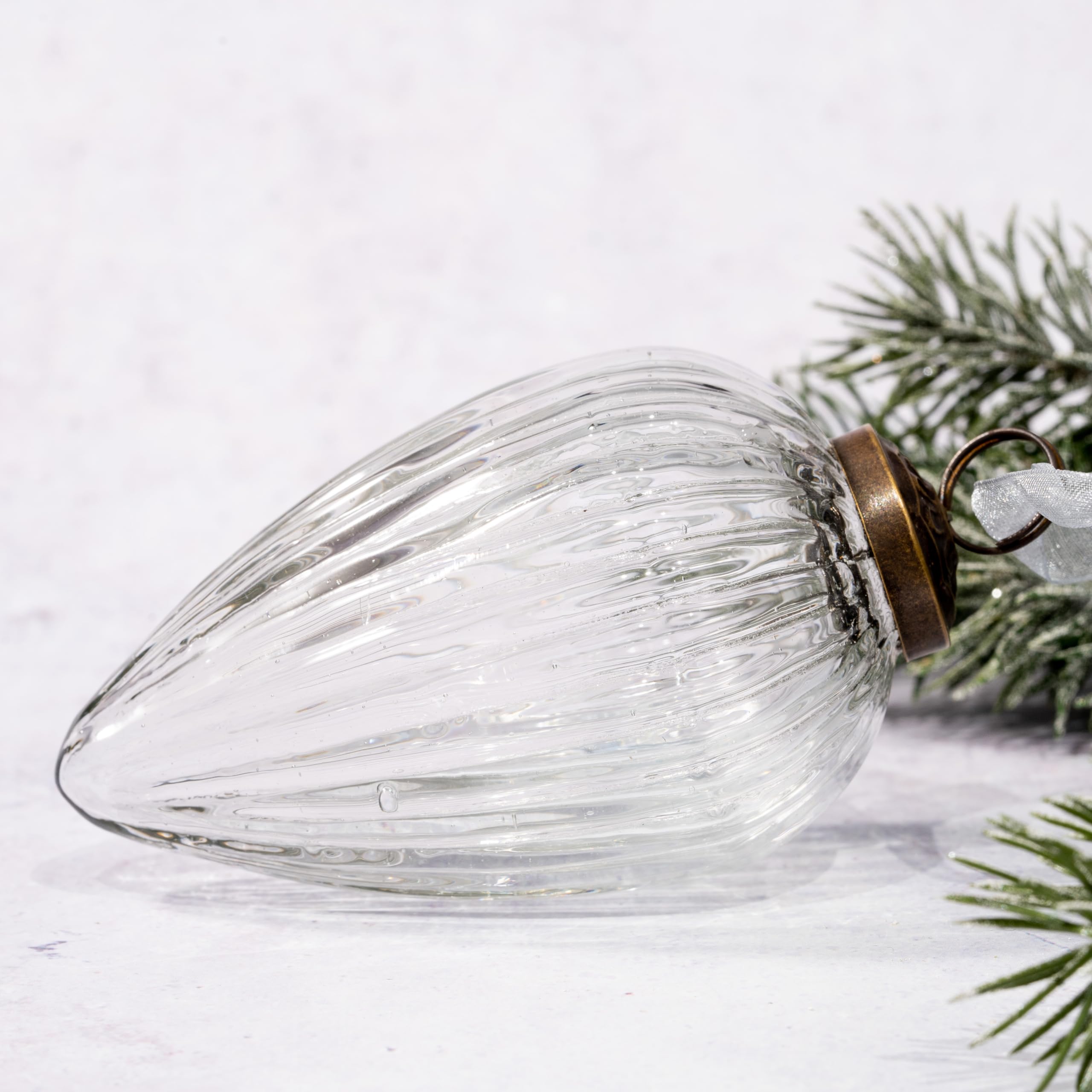 Arthur Cameron Christmas Glass Pinecone Hanging Decorations | Xmas Pine Ornament Bauble (4", Clear)