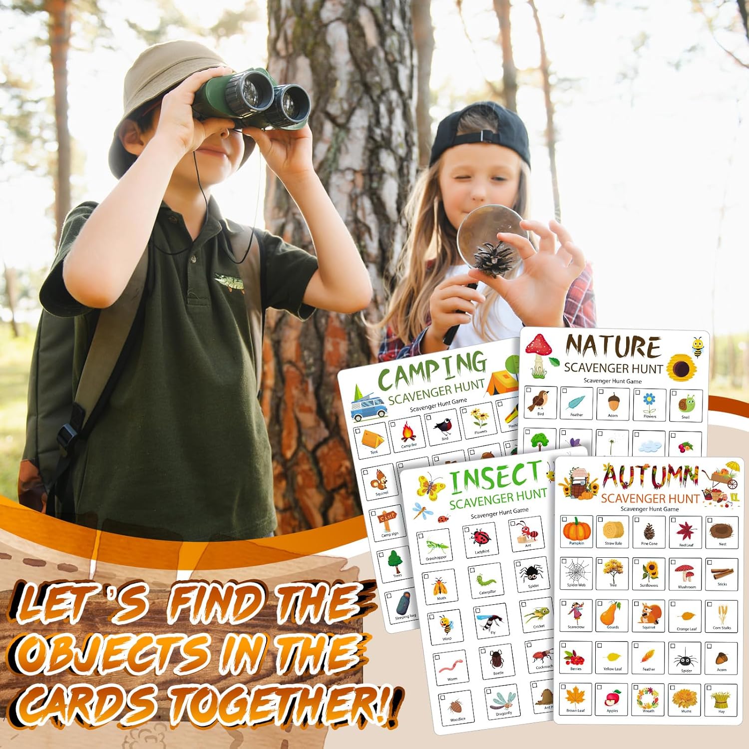 Hoolerry 12 Pcs Scavenger Hunt for Kids 24 Themed Scavenger Hunt Cards Nature Camping Road Trip Vehicle Birthday Valentines Game Outdoor Indoor Seek Activity for Kids Adults
