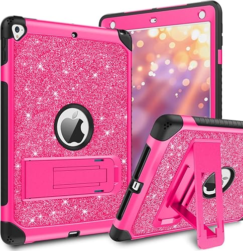 BENTOBEN Funda para iPad Air 2iPad 9.7 20172018Pro 9.7, iPad 56 generación, purpurina de 3 capas de cuerpo completo, soporte protector de cuero