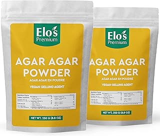 Agar Agar Powder by Elo’s Premium (500g) (250gx2) Packaged in Canada, Vegan Gelling Agent, Vegetarian Cheese Powder, Gluten Free & Keto Friendly, Healthy Gelatin Substitute Thickener, Odor Free, Perfect for Vegan Cheese, Jellies, Vegan Desserts and More