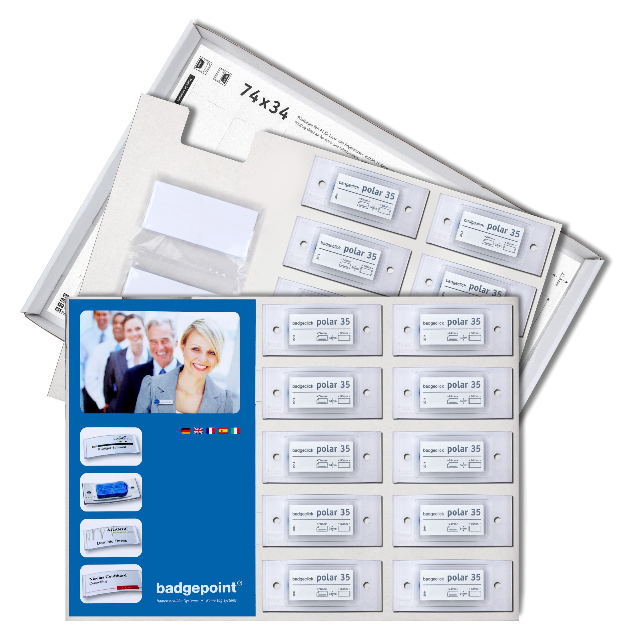 Badges Nominatifs Magnétiques Polar® 35, Badge Aimanté Porte Badge Aimanté, 20 Unités à Imprimer Soi-même, Feuilles Bristol + CD Inclus - Translucide Incolore