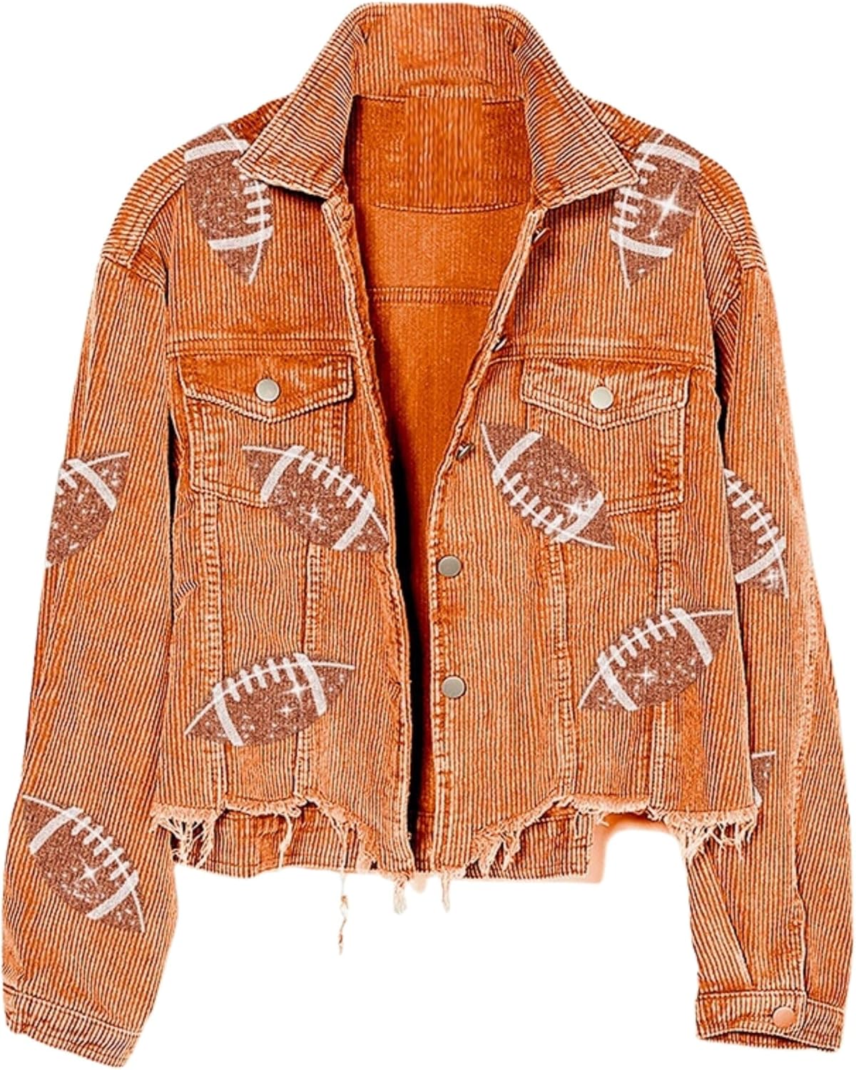 Xunger Women’s Football Corduroy Sequin Jacket Cropped Distresses Rugby Patched Shacket Coat Xunger Women’s Football Corduroy Sequin Jacket Cropped Distresses Rugby Patched Shacket Coat