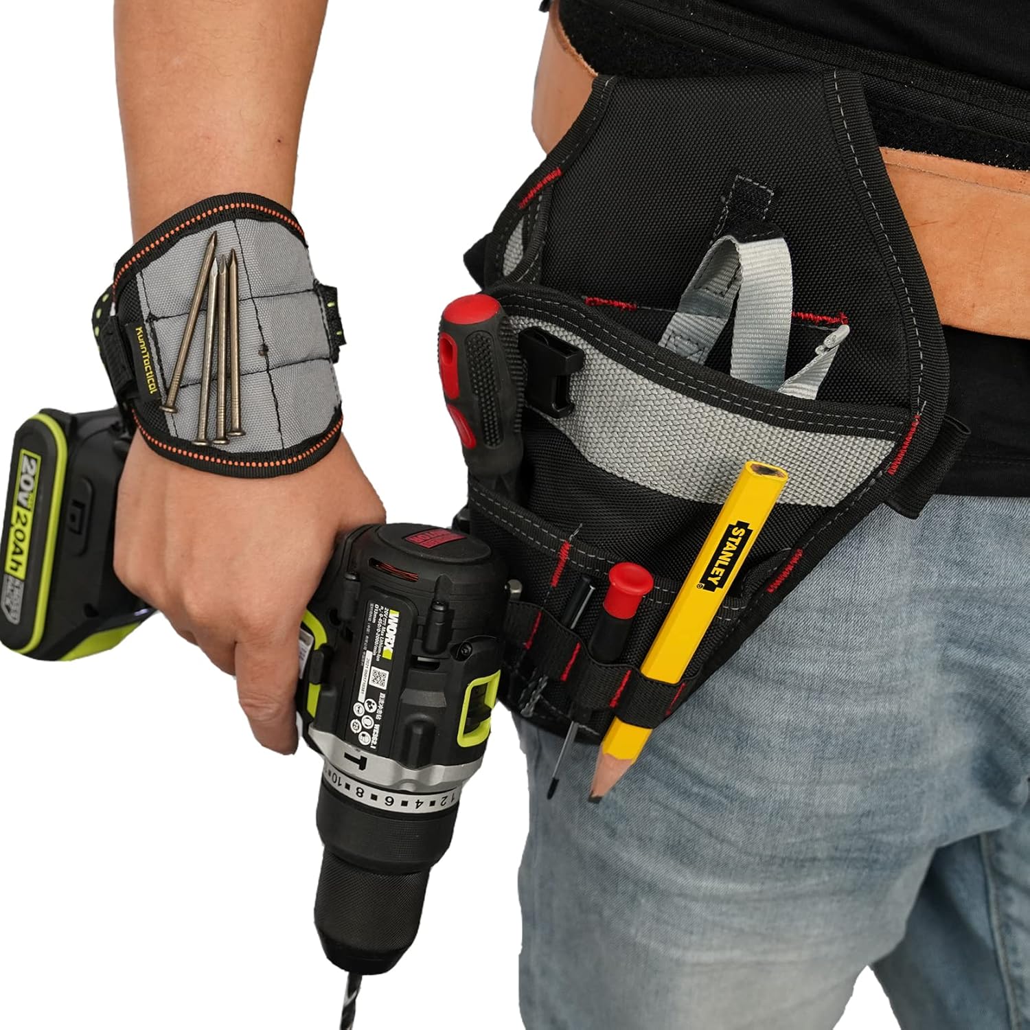 KUNN New Magnetic Wristband with lanyard Tool Tail Attachment bundle Drill Holster 2-in-1 Set - - 