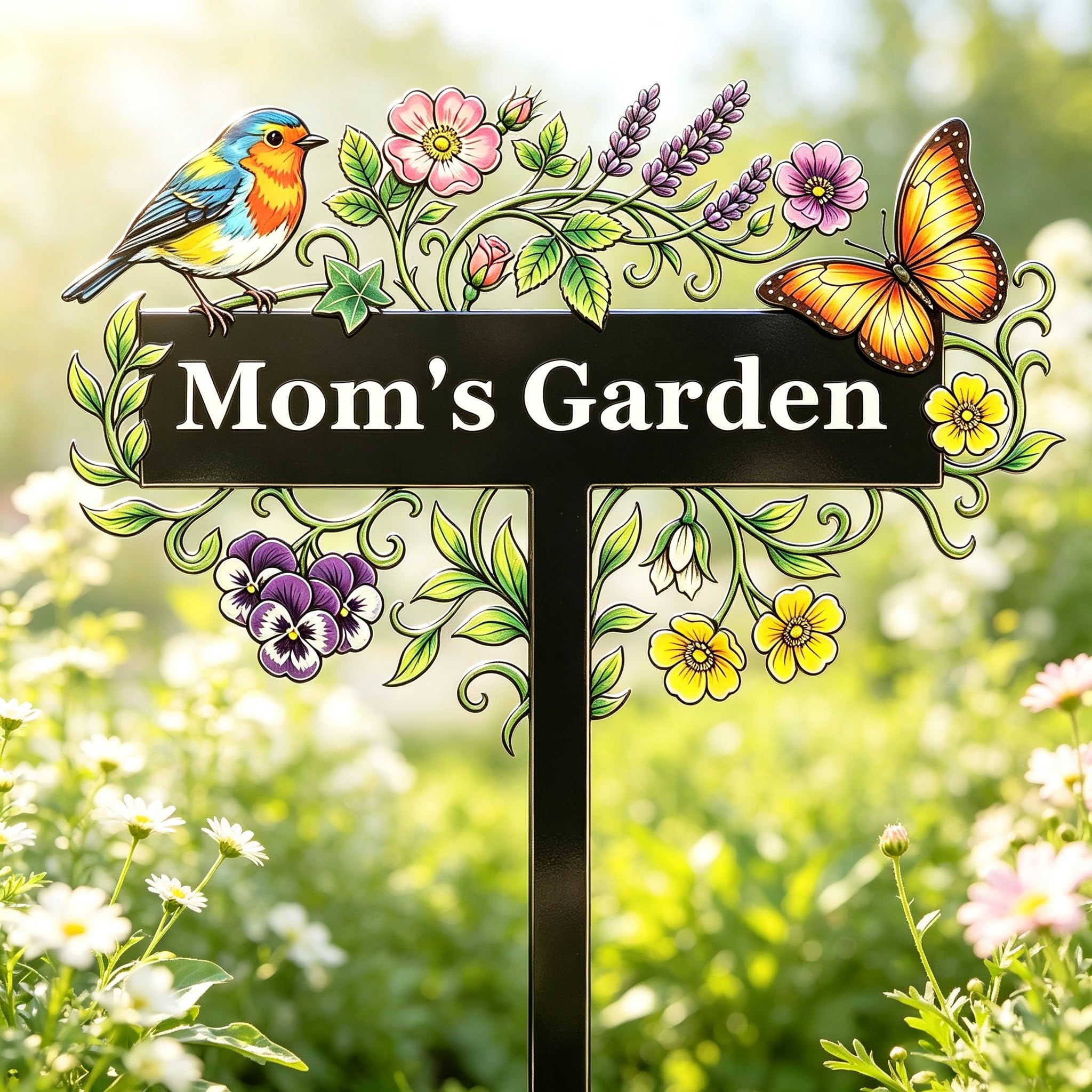 Amerliga Personlized Garden Signs and Plaques for Outside - Custom Colorful Bird Butterfly Garden Stake,Outdoor Decor,Gifts for Mom Grandma Gardener