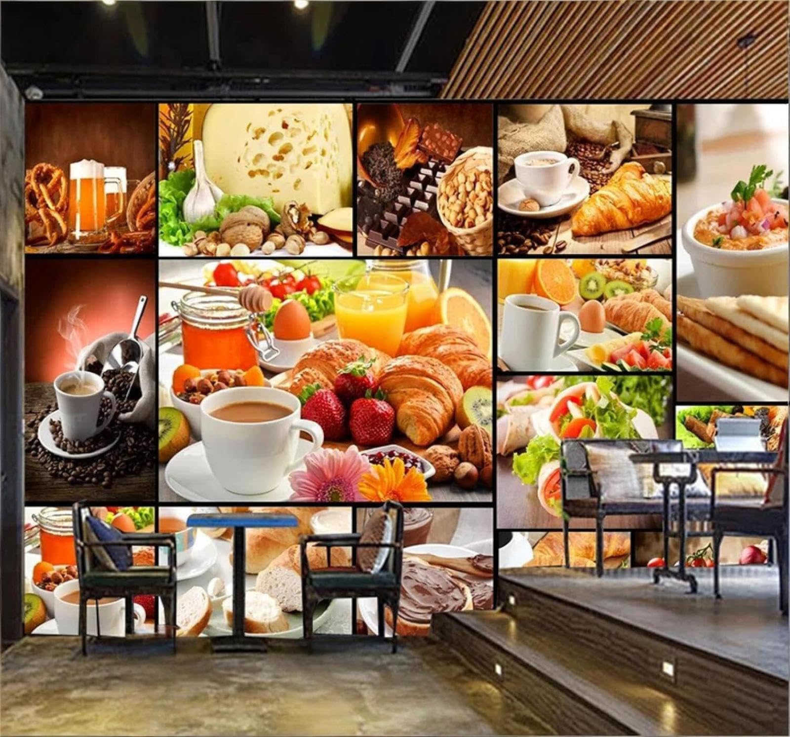 XLMING Toast Milk Tea Afternoon Tea Patisserie Café 3D Wallpaper Luxury Home Dining Decor Paste Sofa Living Room The Wall for Bedroom Mural-400cm×280cm