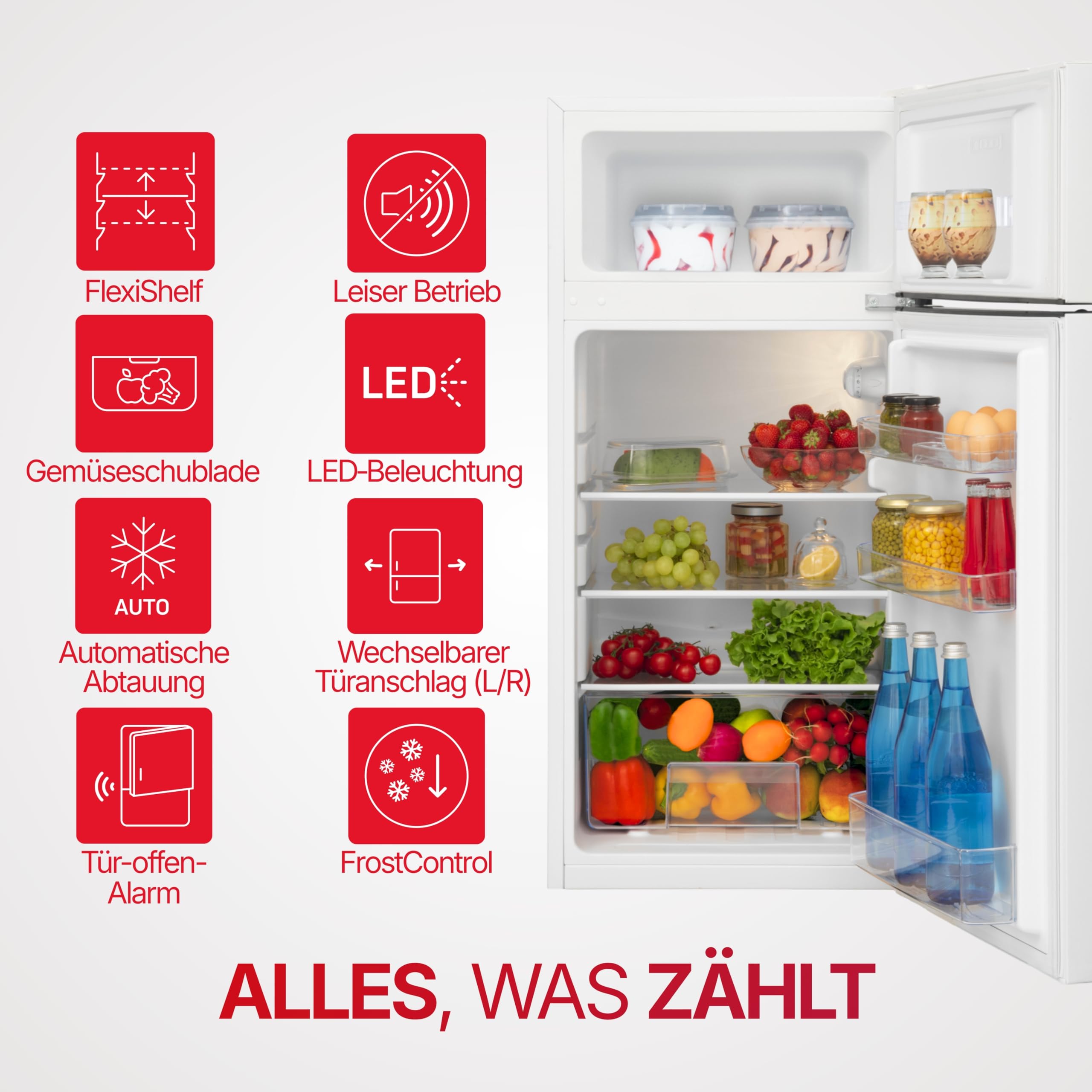 Amica Kühl Gefrierkombination freistehend mit Gefrierfach oben 105 cm Höhe 112 l Nutzinhalt LED Beleuchtung FrostControl - Weiß