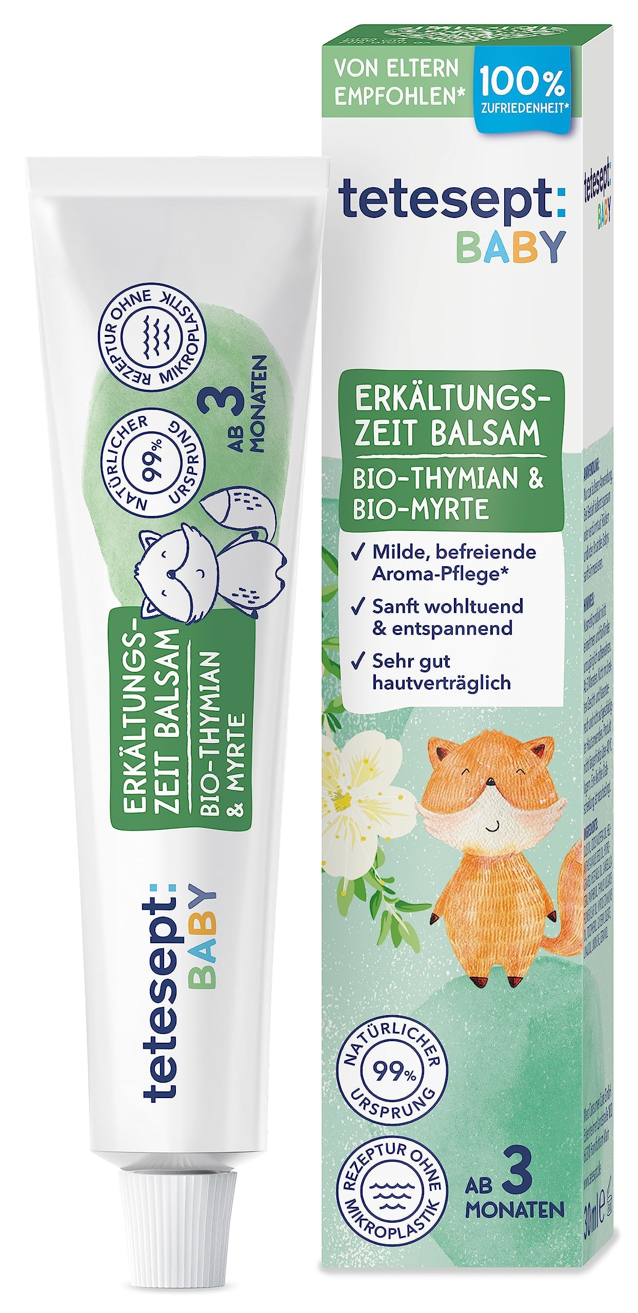 tetesept Bálsamo para bebés de 30 ml – Aceites aromáticos de tomillo orgánico y mirto orgánico para un efecto de fragancia liberador – Aroma suave y relajante cuidado para bebés a partir de 3 meses