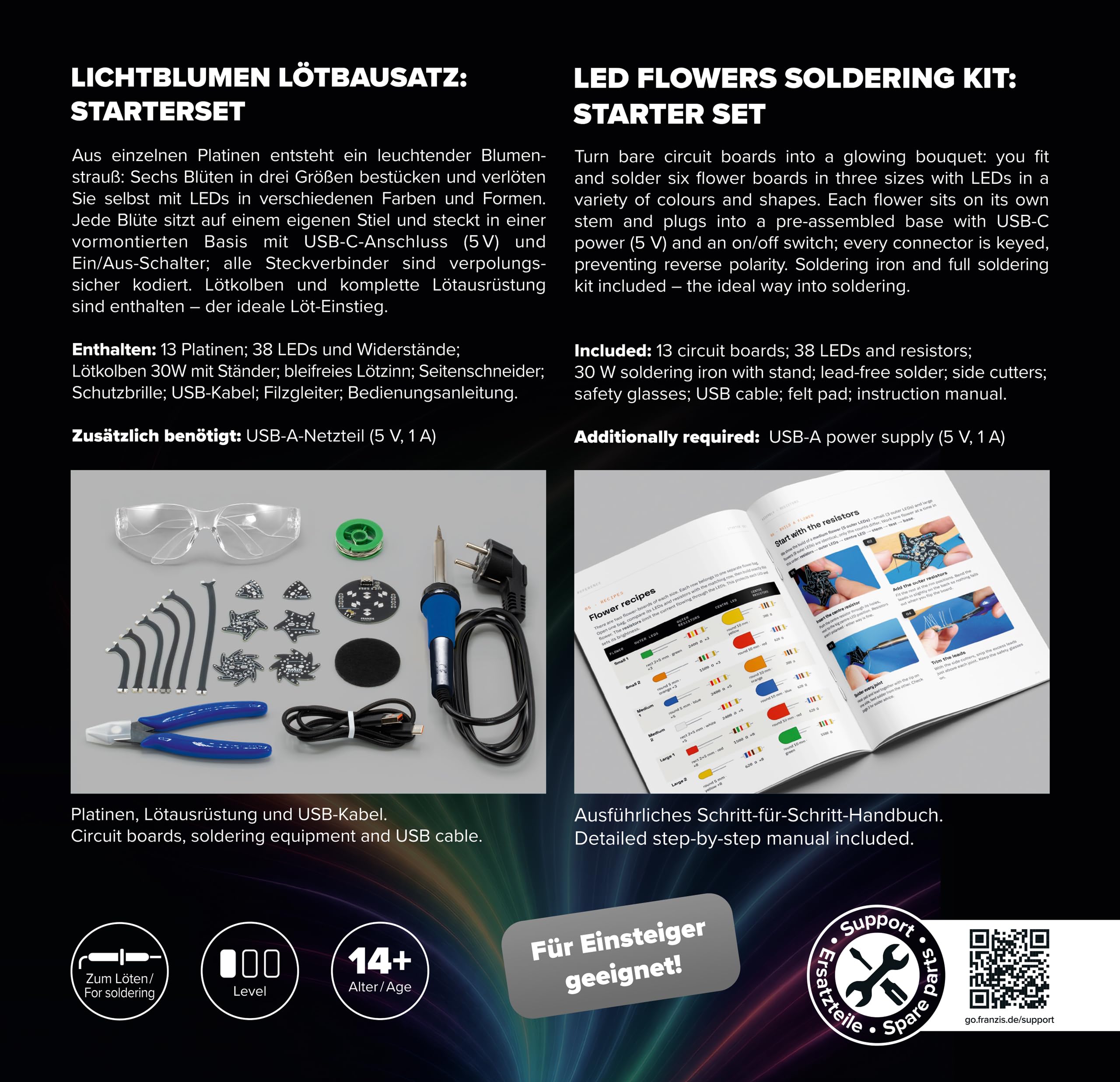 FRANZIS 67253 - Lichtblumen Lötbausatz: Starterset. Ab 14 Jahren.: LED Flowers Soldering Kit: Starter Set