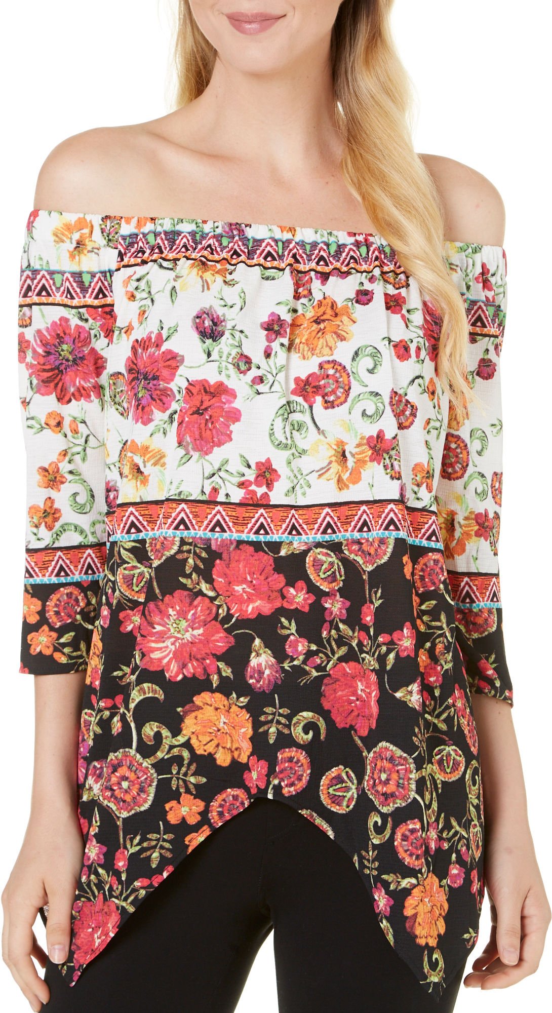 womens Off The Shoulder W/Hankerchief Hem Blouse