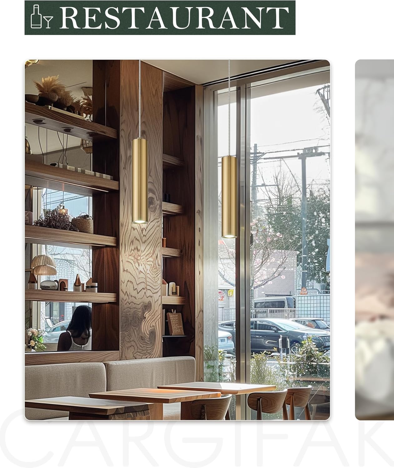 Brass Gold Pendant Light, Modern Hanging Light Fixture for Kitchen Island Dining Room Bedroom (1 Pack), PL4830-1P-BB