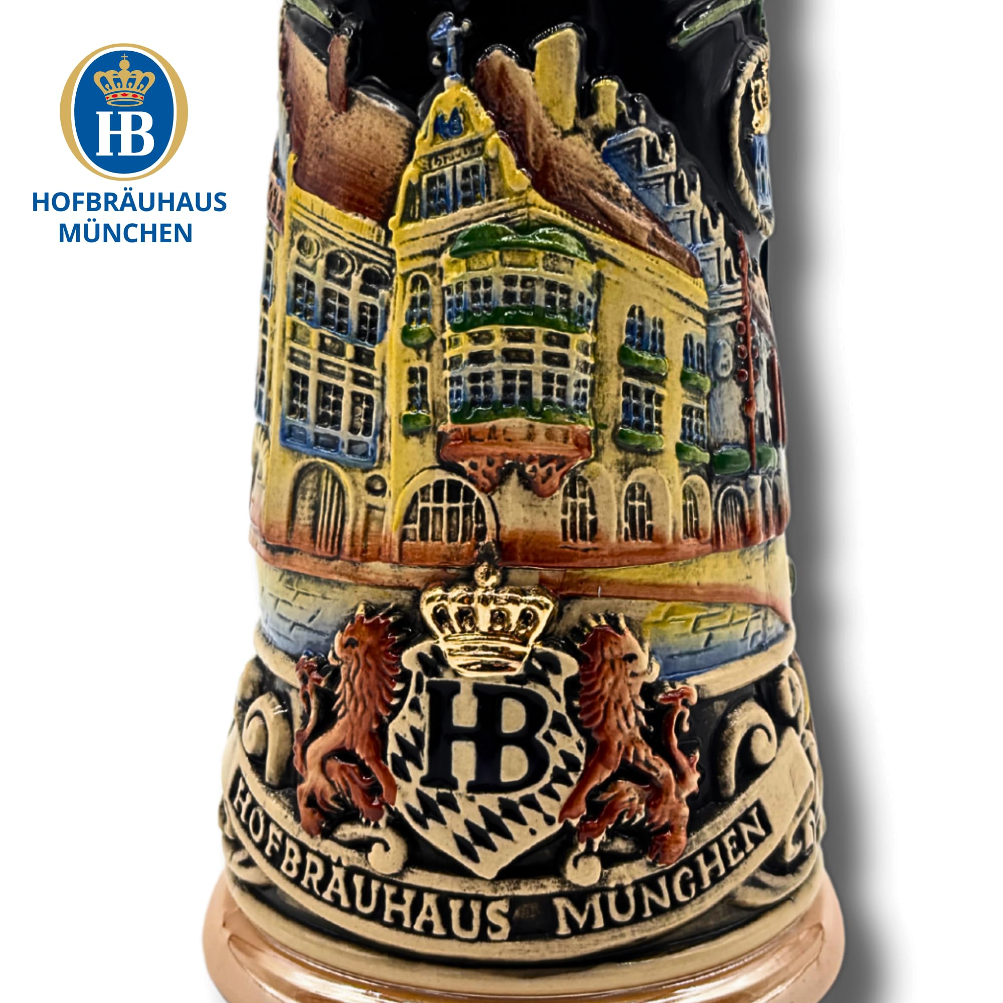 Reliefkrug Bierkrug Original "Hofbräuhaus" (0,25l, bunt) | Handarbeit Steinkrug | Bierbecher| Maßkrug | Geschenkidee für Herren und Damen