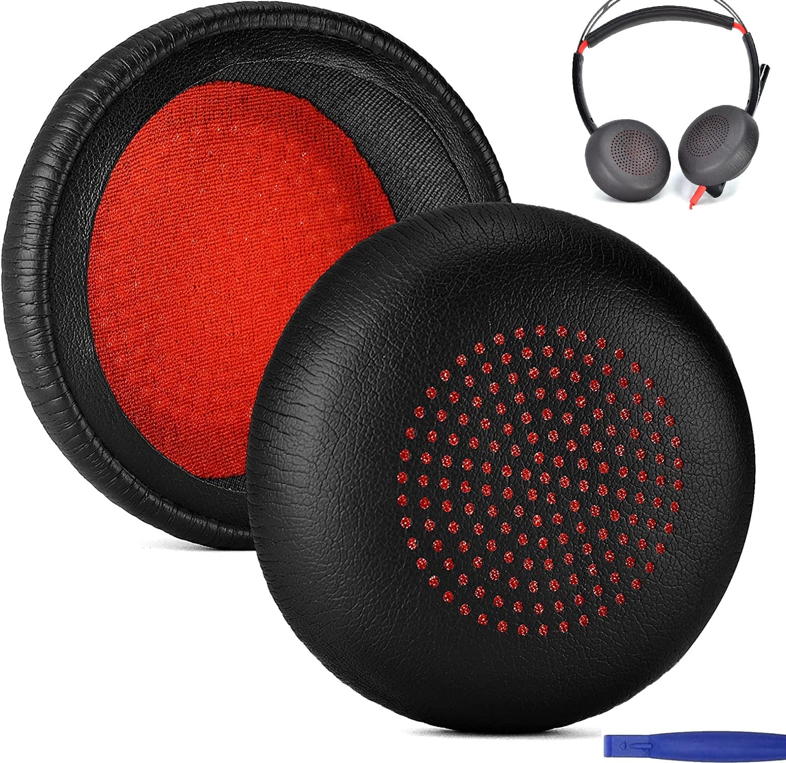 Hiflying Earpads Replacement Cushion Cover Compatible with Plantronics Voyager Focus UC B825 Binaural, BLACKWIRE 5220 5210 7225, Voyager Focus 2 UC USB-A Headphones (Black and red)