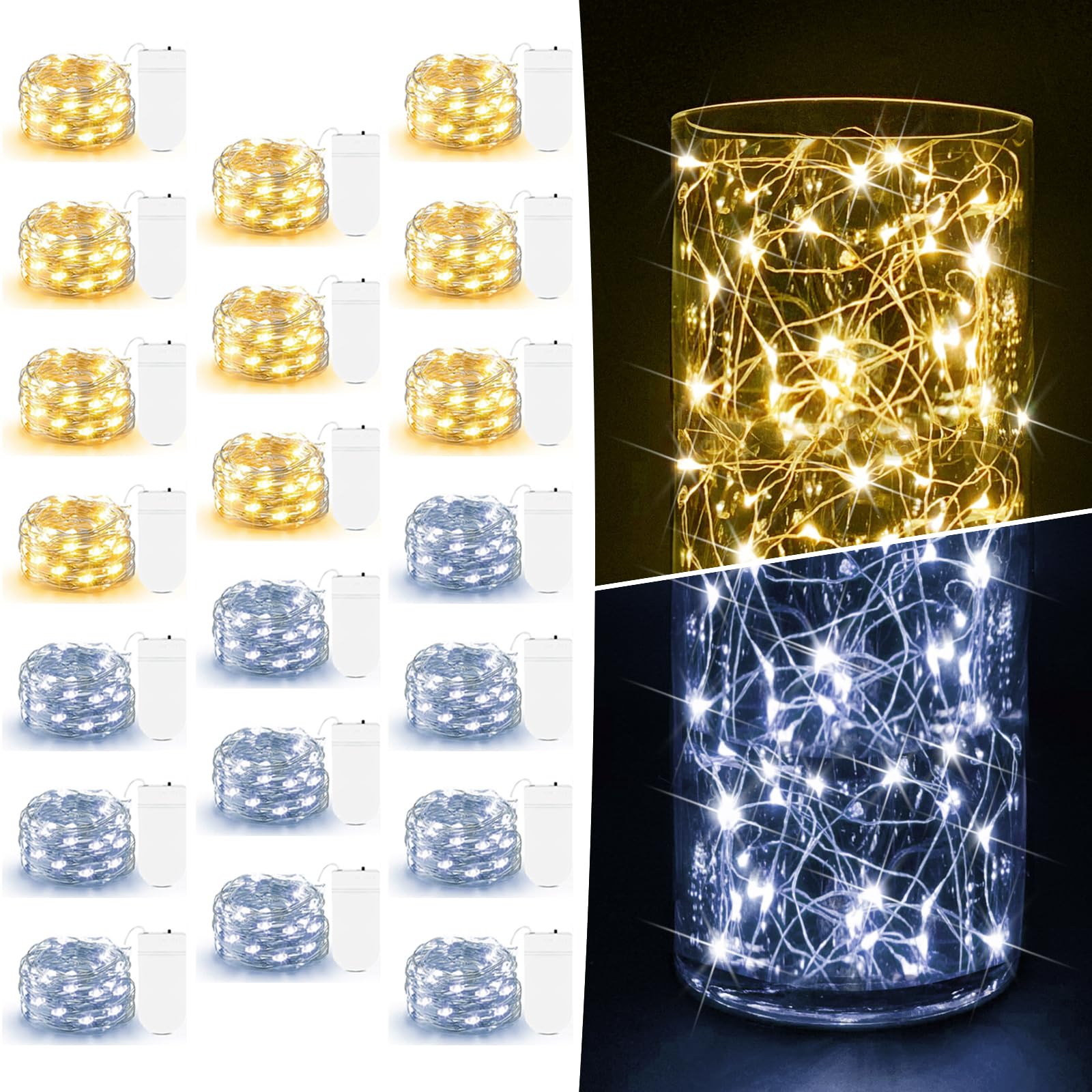 20 Pack Fairy Lights Battery Operated 7ft 20 LED Mini Fairy String Lights Waterproof Copper Wire Firefly Starry Lights for Wedding Party Mason Jars
