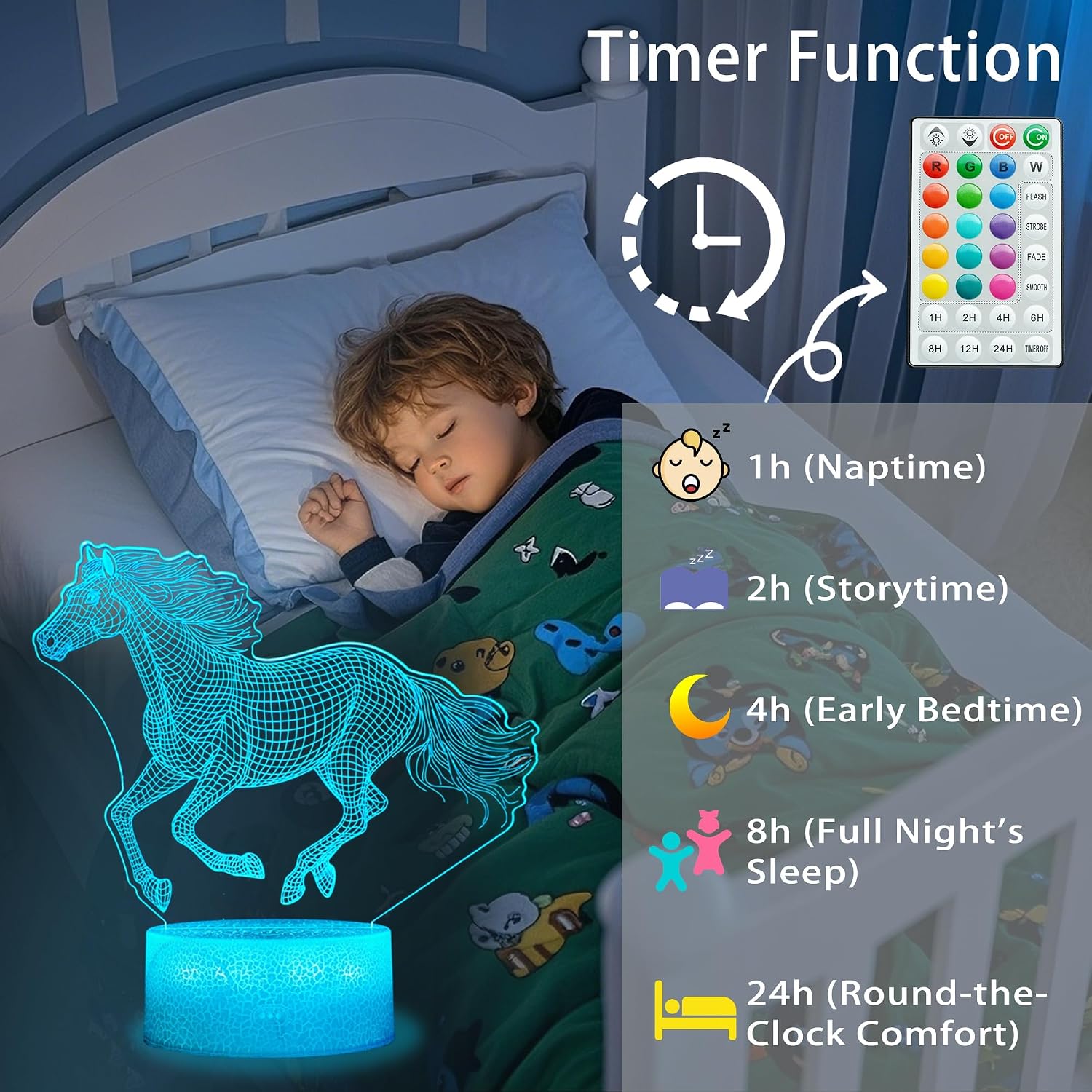 Horse Night Light, Horse Gifts for Girls, 3D Illusion Lamp with 16 Colors Dynamic Changing, Remote Control with Timer, Kids Boy Girl Room Decoration for Holiday Birthday Christmas