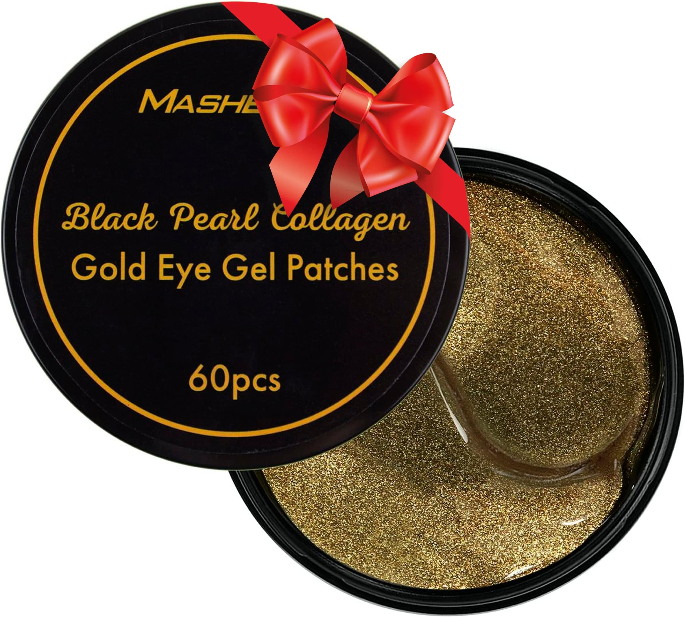 MASHELE Black Pearl Gold Collagen Eye Patch Gift Ready 60 pcs | Anti Wrinkle Eye Mask Gel Sleep Mask Dark Circles Under Eye Bags Treatment | All-Natural Eye Care Gel for Women and Men