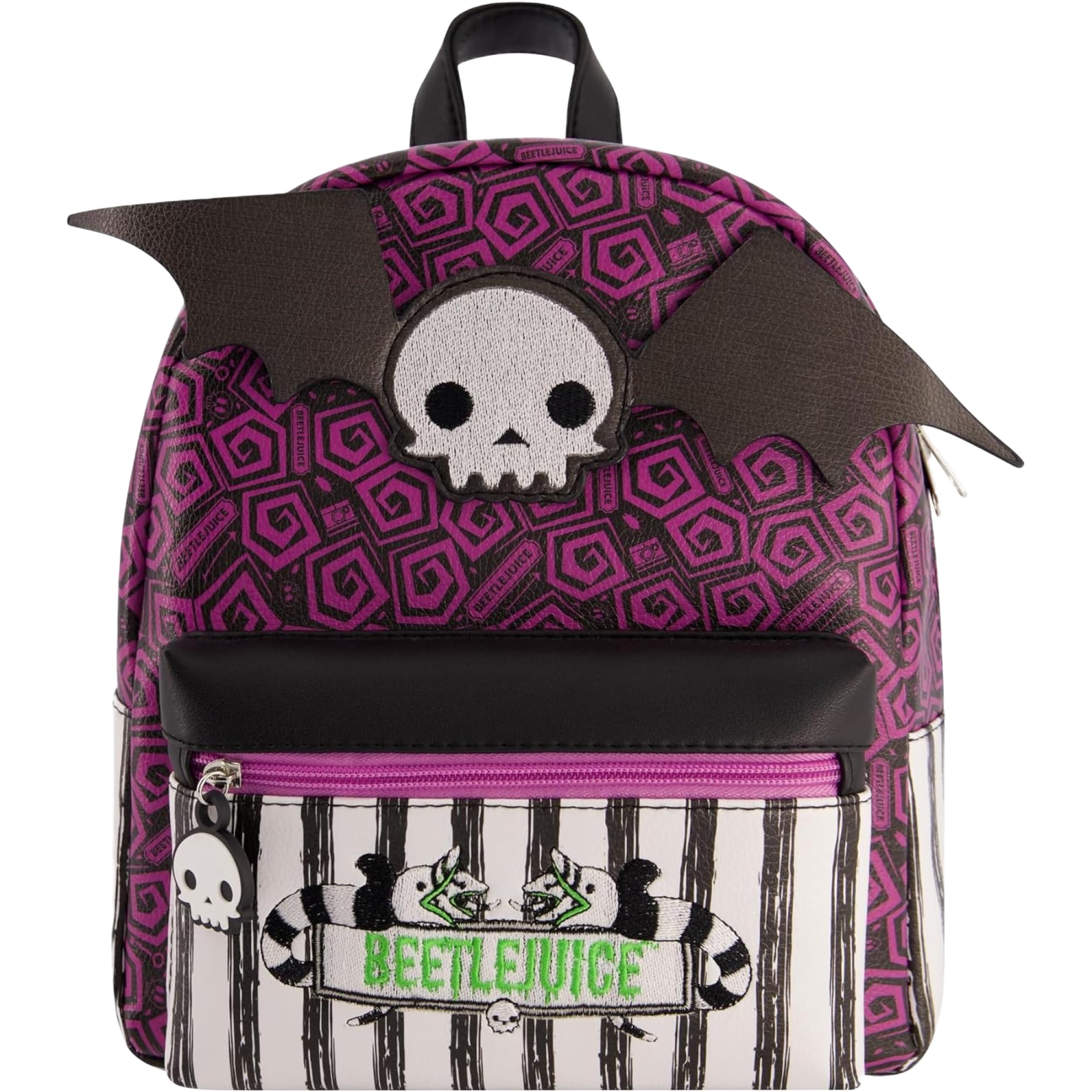 Concept One Beetlejuice Mini Backpack, Small Travel Bag Purse with Adjustable Shoulder Straps for Men and Women, Multi, 11 Inch