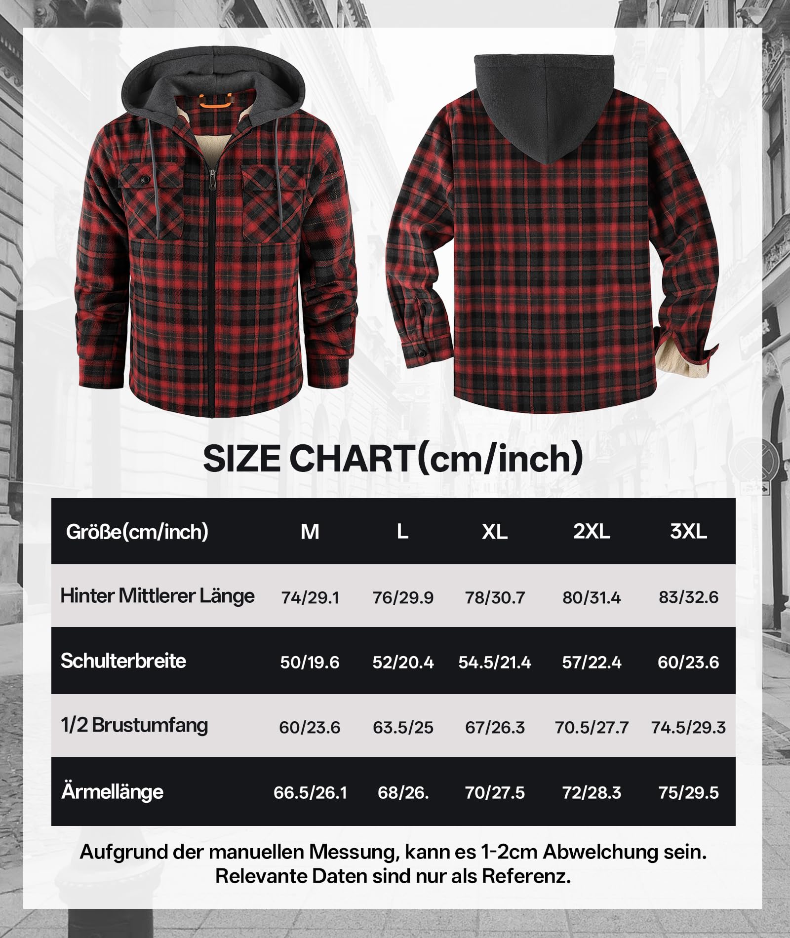zitysport Camicia Uomo Sherpa Fleece Quadri Foderata Cappuccio Fodera in Pile Cappotto Giacca Invernale con Tasche Giacca in Flanella da Uomo a Quadri Felpa con Cappuccio