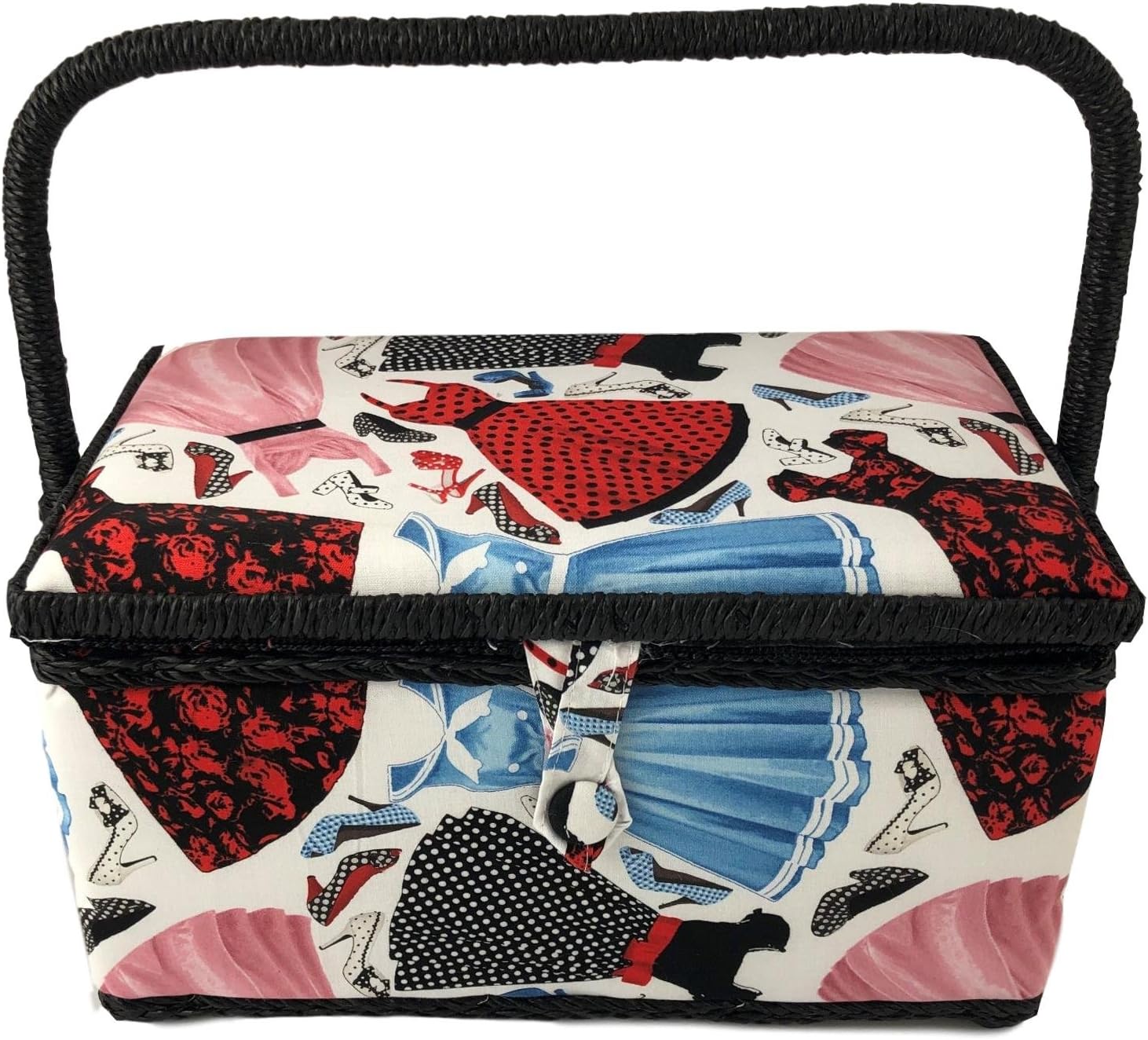 Medium Rectangle Sewing Basket Box with Tray Pincushion 11"x7"x6.5" (Medium 11"x7"x6.5", Dresses)