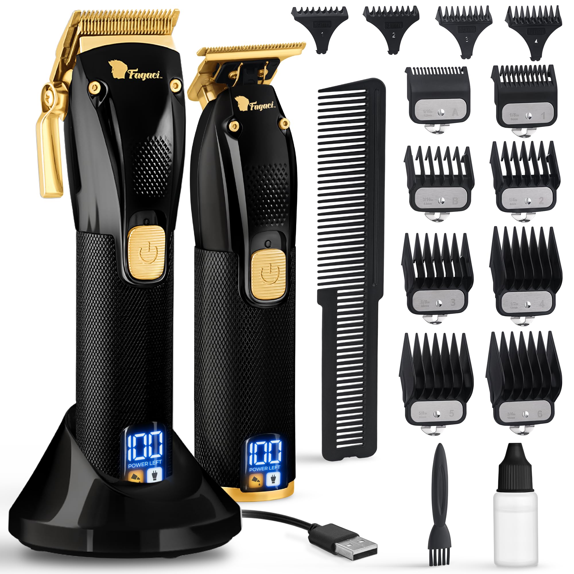 Fagaci Professional Hair Clippers for Men Set Turbo Power with Precise Cutting, Barber Clippers for Hair Cutting, Cordless Hair Clippers and Trimmers Set, Maquina de Cortar Cabello, Haircut Barber Kit