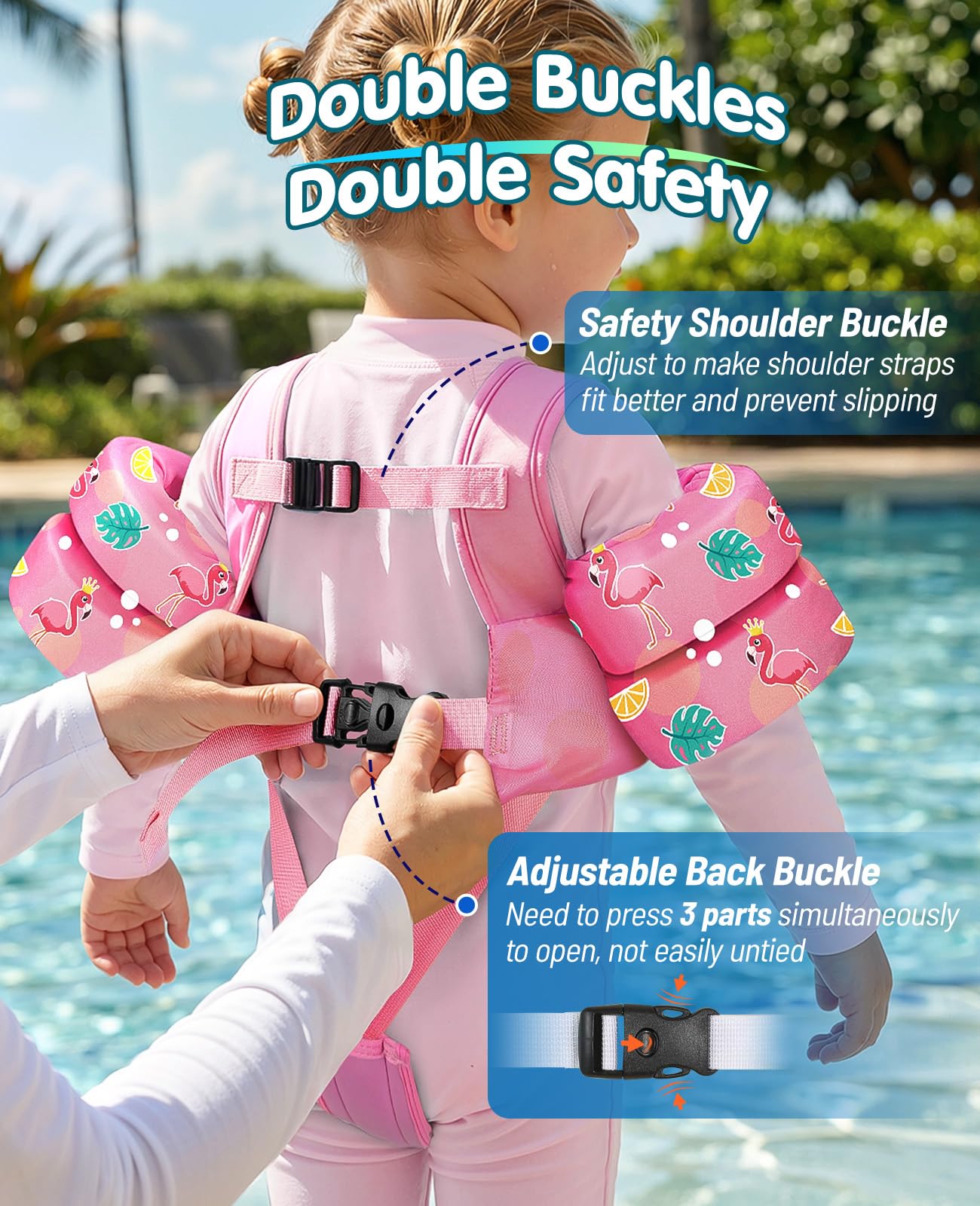 HeySplash Gilet de Flottement de Natation, Gilet de Natation avec Sangle Réglable pour Enfants de 6-15kg, Brassard Apprendre à Nager Flotteur de Piscine avec Sifflet, S, Baleine Rose