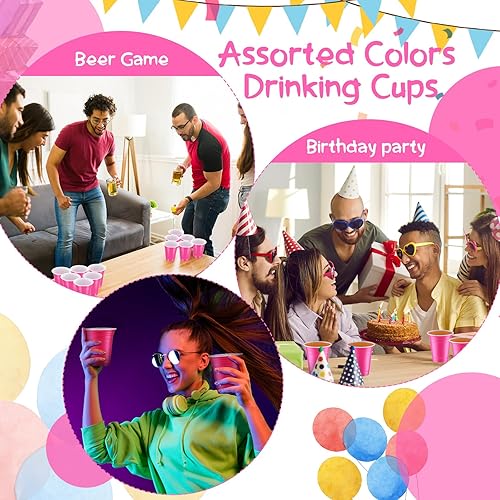 Miniatura 6 de Paquete de 100 vasos de plástico de 12 onzas, vasos desechables para fiestas con líneas, vasos para bebidas para fiestas de cumpleaños, camping,