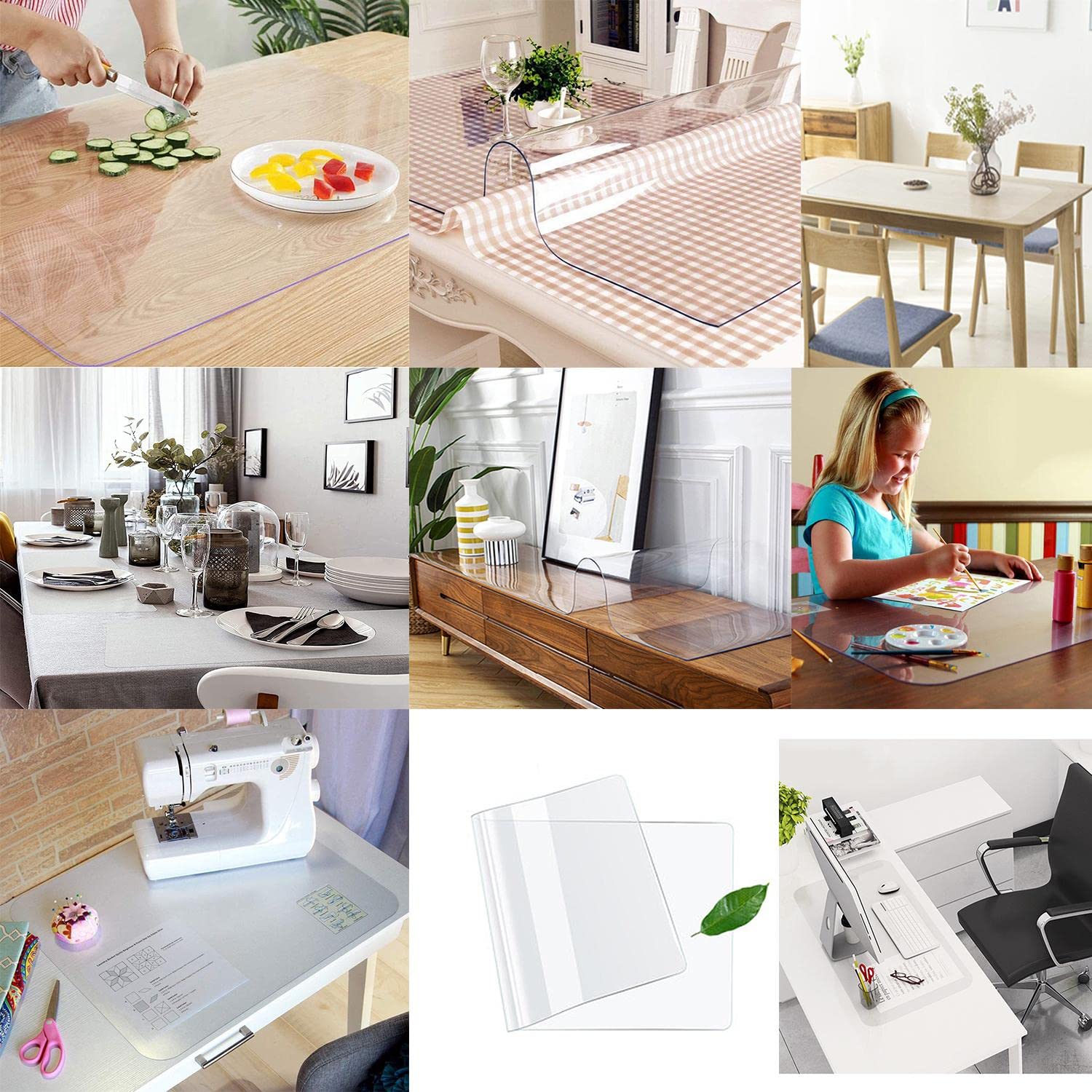 Sous-main de bureau transparent résistant à l'eau et à la chaleur en PVC antidérapant Protection de table d'écriture avec bord rond 120 x 60 cm