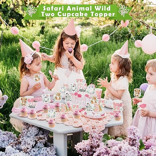 Miniatura 7 de 48 adornos para cupcakes salvajes, dos decoraciones de cumpleaños salvajes para niñas, decoración de pastel de animales de la selva, decoraciones de