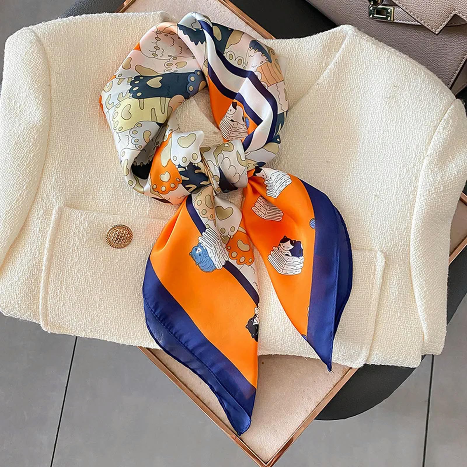 Bufanda de Verano con Estampado de Seda para Mujer, pañuelo Cuadrado para el Pelo, Banda para la Cabeza, chales, pañuelo para el Cuello, Bandana para Mujer