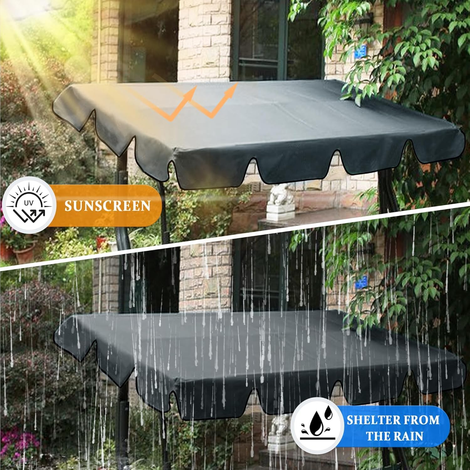 Housse de rechange pour balancelle d'été - Pour hamac 2 et 3 places - Imperméable - Protection UV - Parfaite pour terrasse et jardin - 190 x 132 x 15 cm