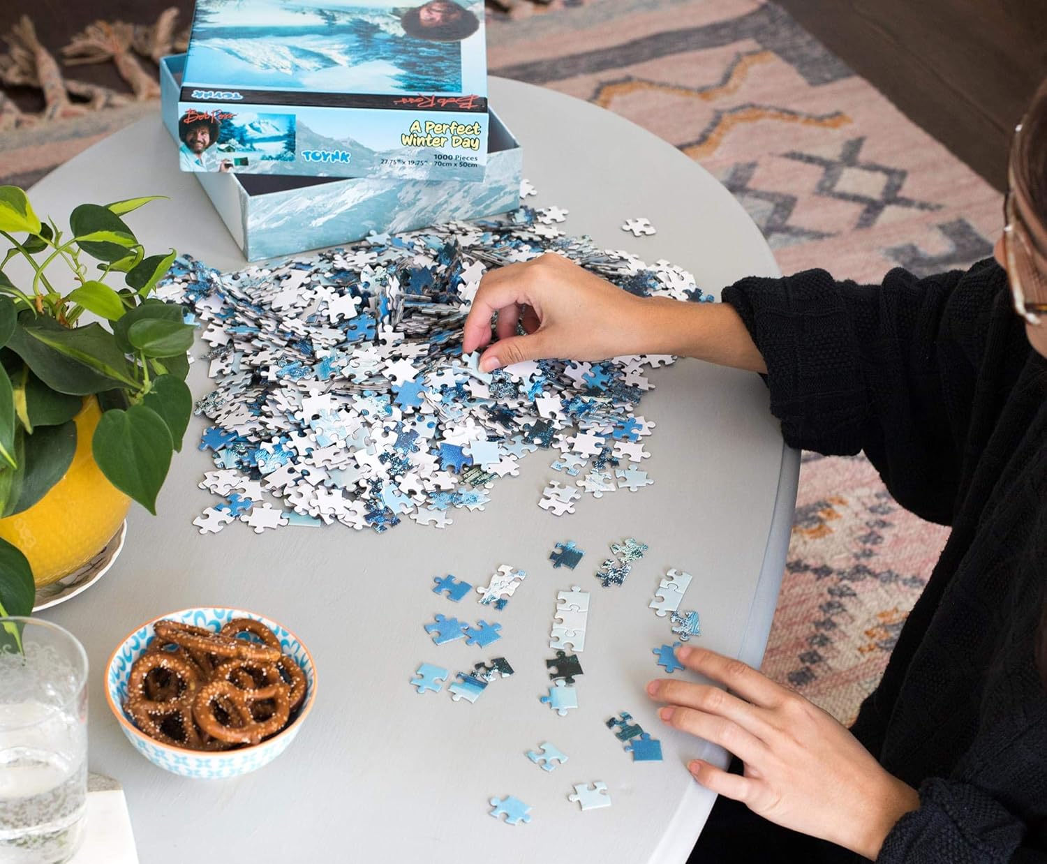 Bob Ross A Perfect Winter Day Nature Puzzle for Adults and Kids | Snowy Mountain 1000 Piece Jigsaw Puzzle Toy | Interactive Brain Teaser for Family Game Night | 28 x 20 Inches