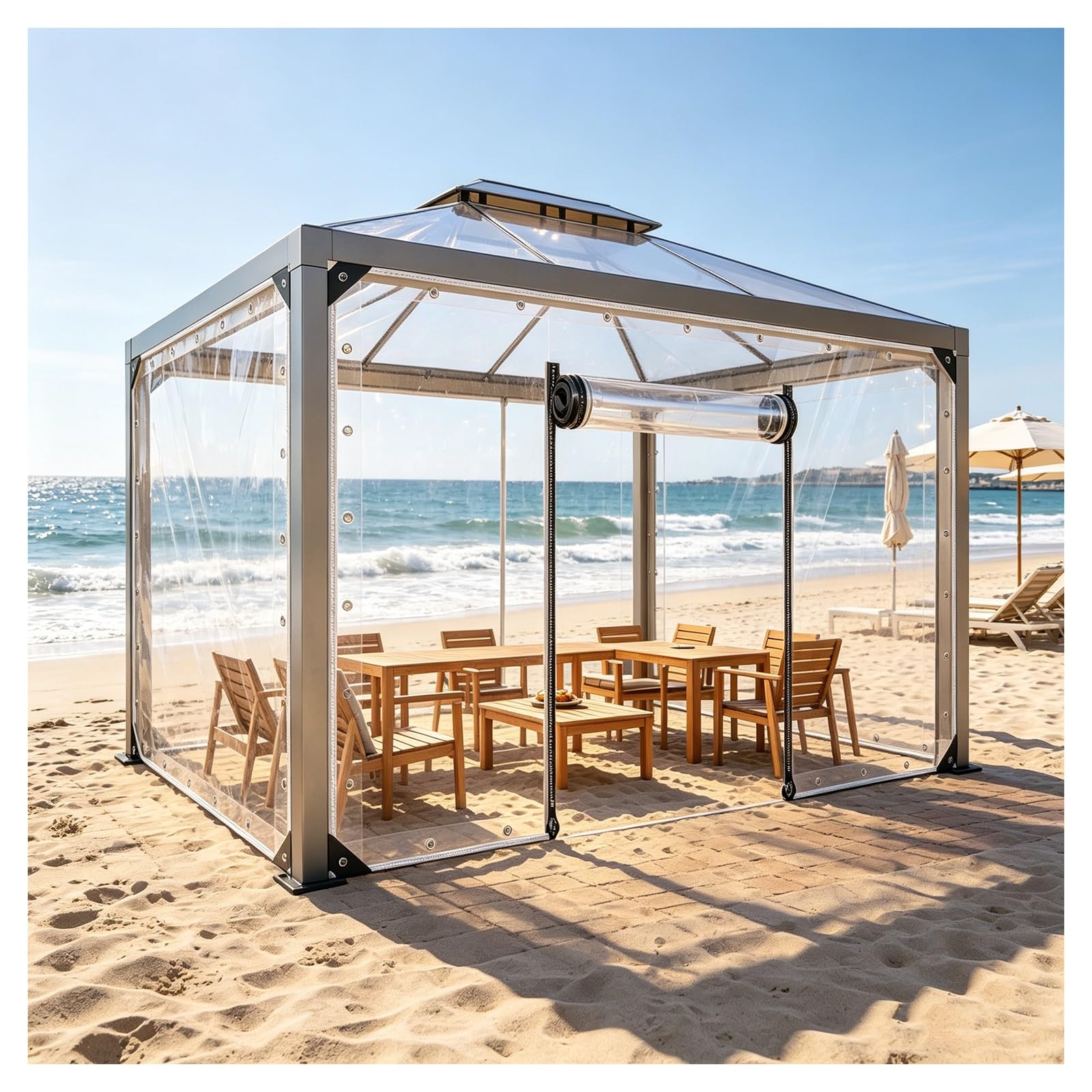 Clear tarps heavy duty waterproof，Waterproof Tarpaulin With Grommets,0.5mm Pvc Transparent Tarpaulin Side Panels,Pergola Gazebo Patio Partition Curtains With Zipper(H2.5xW6m/H8.2xW19.6ft)