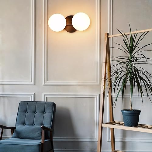 Miniatura 7 de Lámparas de tocador de baño, modernas 2 luces de globo para pared, color negro mate, lámpara de montaje en pared de porche para baño, espejos, Mate