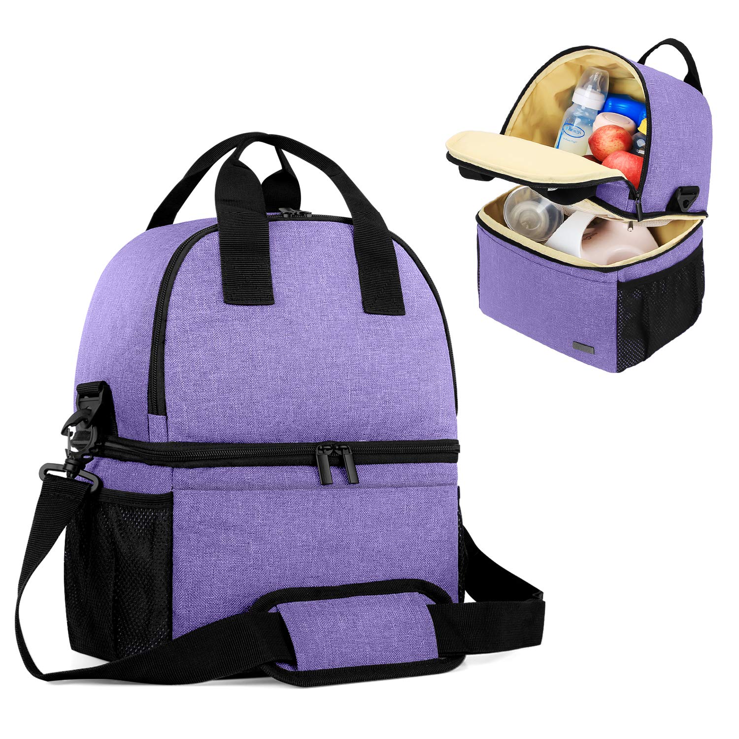 Teamoy Breast Pump Bag Tote with Cooler Compartment for Breast Pump, Cooler Bag, Breast Milk Bottles and More, Double Layer Pumping Bag for Working Moms, Purple
