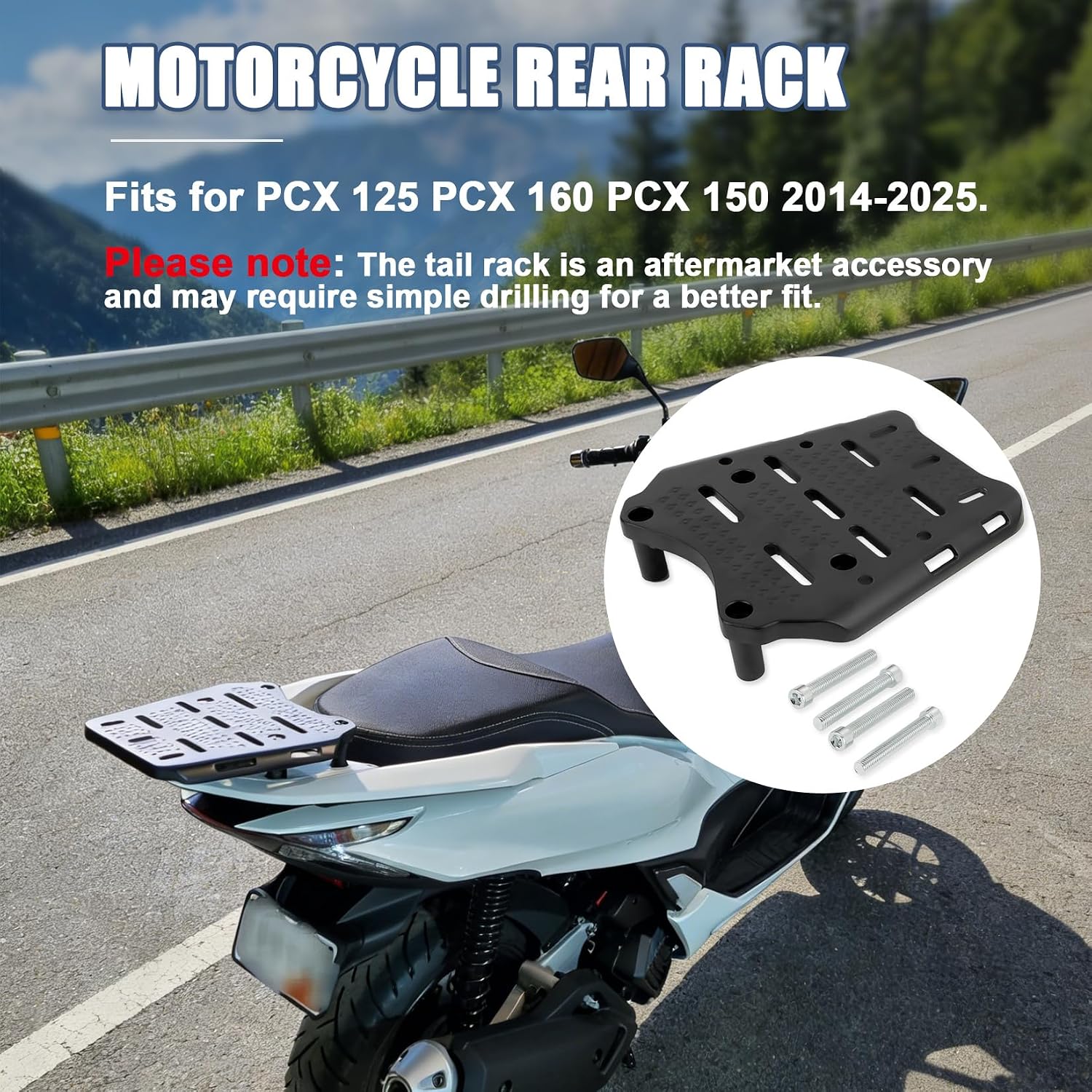Motorcycle Rear Luggage Rack for PCX, PSLER Rear Tail Storage Rack Top Case Storage Tray Rack Compatible with PCX 125 PCX 160 PCX 150 2014-2025
