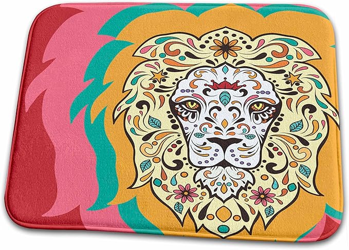 3dRose Bathroom Bath Rug Mat - Sugar Skull Lion with Three Colored Shadows Sugar Skulls