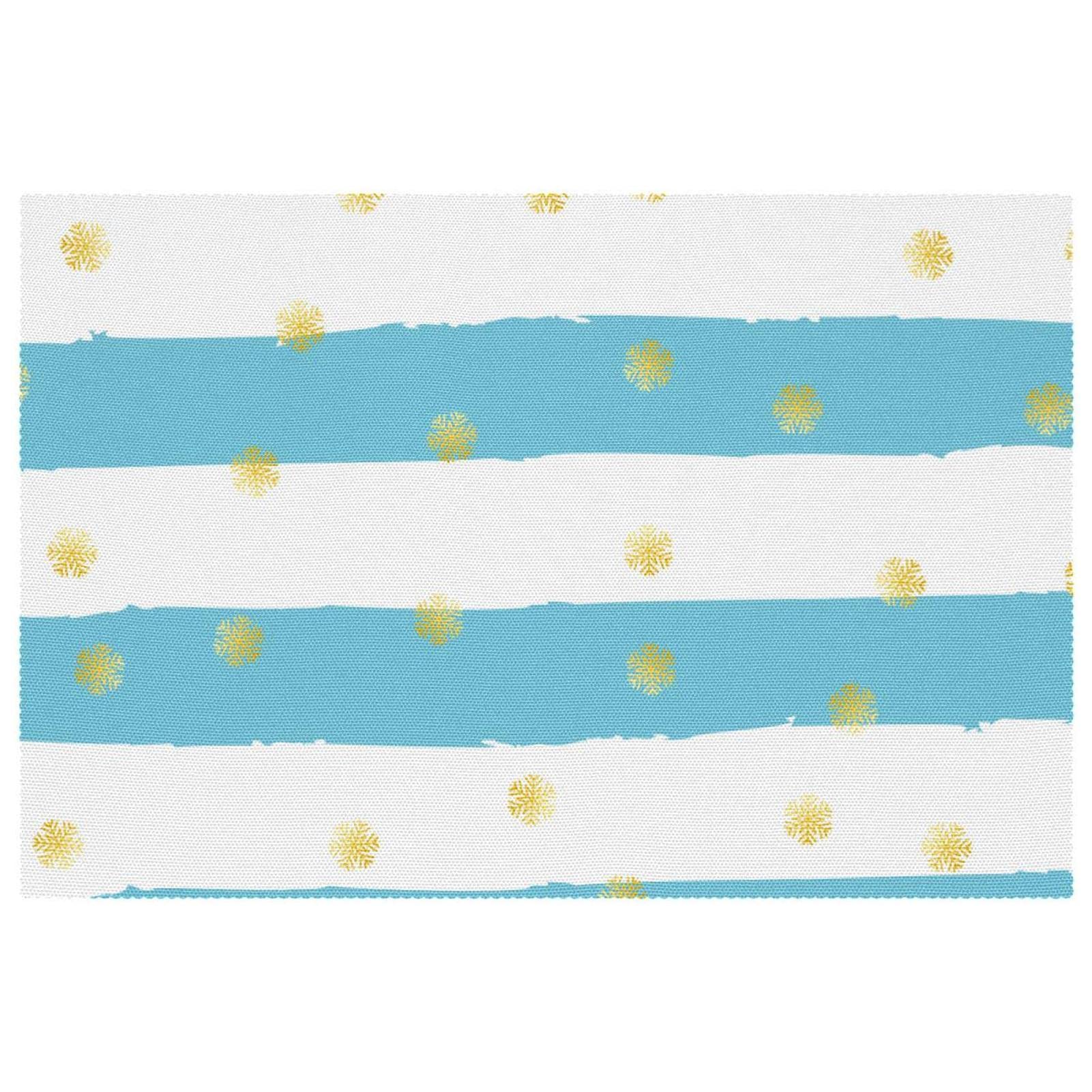 Set de table en tissu Oxford lavable lot de 4 bleu et blanc motif flocons